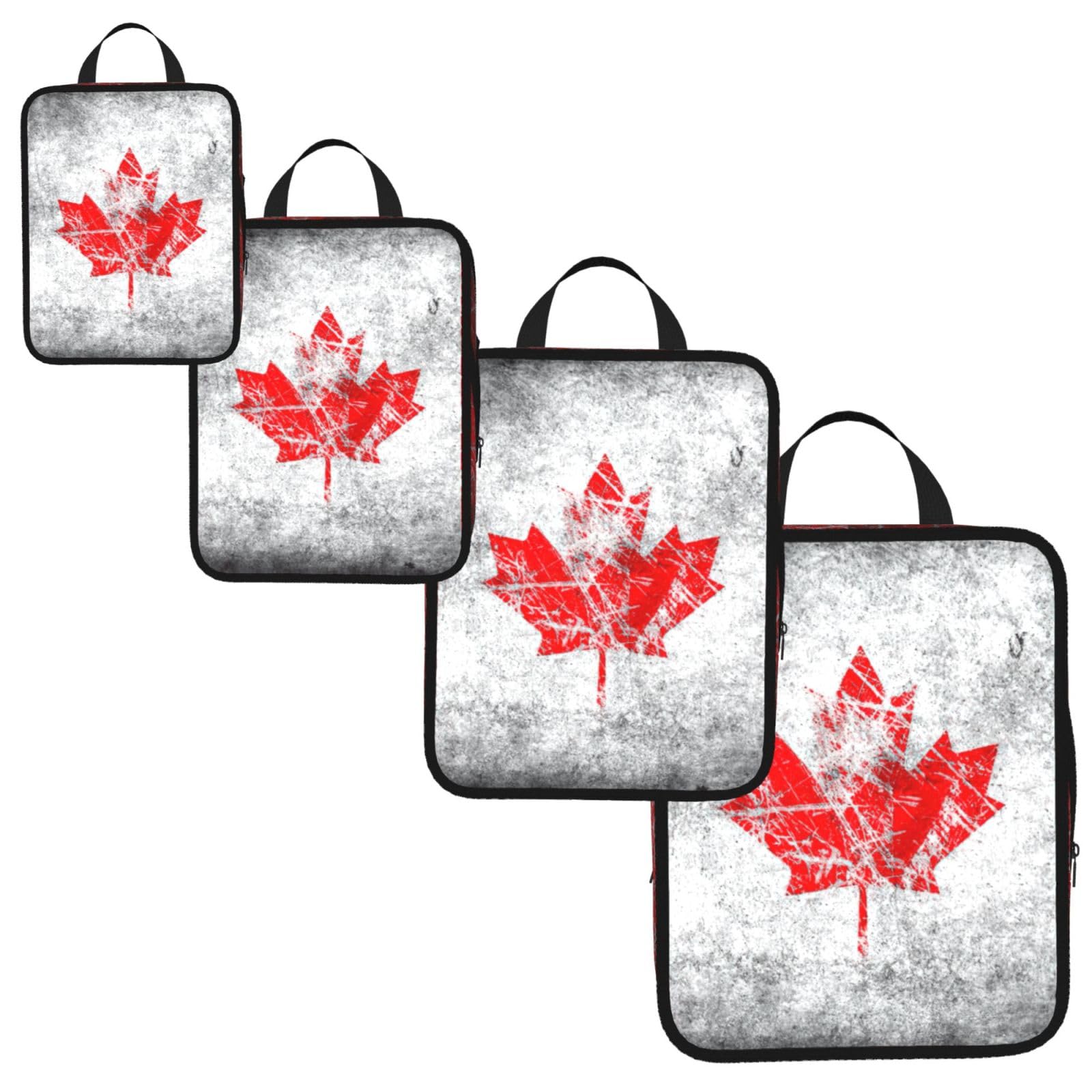 Retro Canada Flag Print 4 Set Compression Packing Cubes for Suitcases,Expandable Storage Bags Organizers