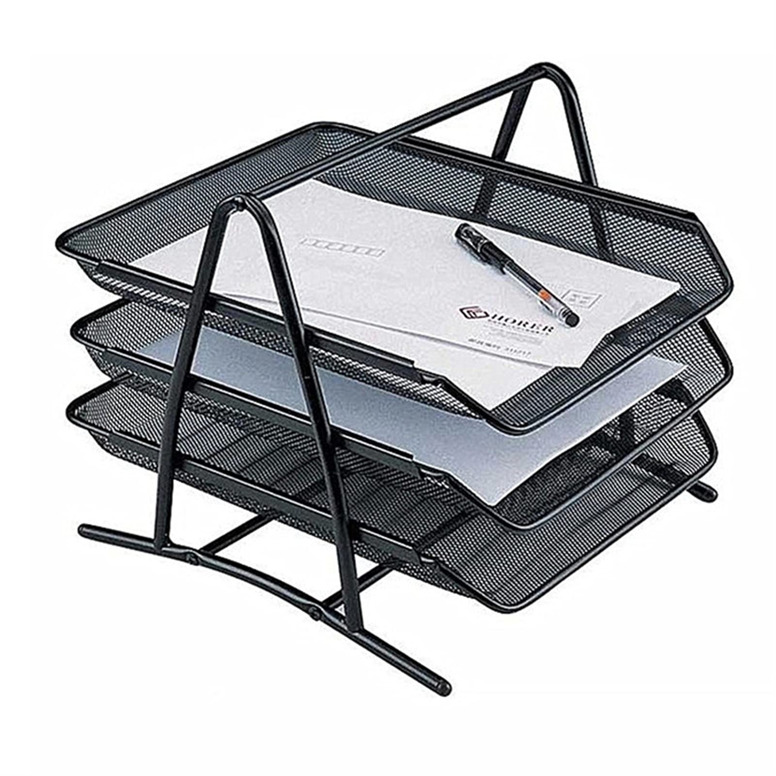 Bandeja apilable para Cartas, Escritorio de Malla, Organizador de 3 Niveles para bandejas de Archivo de Oficina, Bandeja de Malla para Cartas, Organizador de Almacenamiento de Malla de alamb