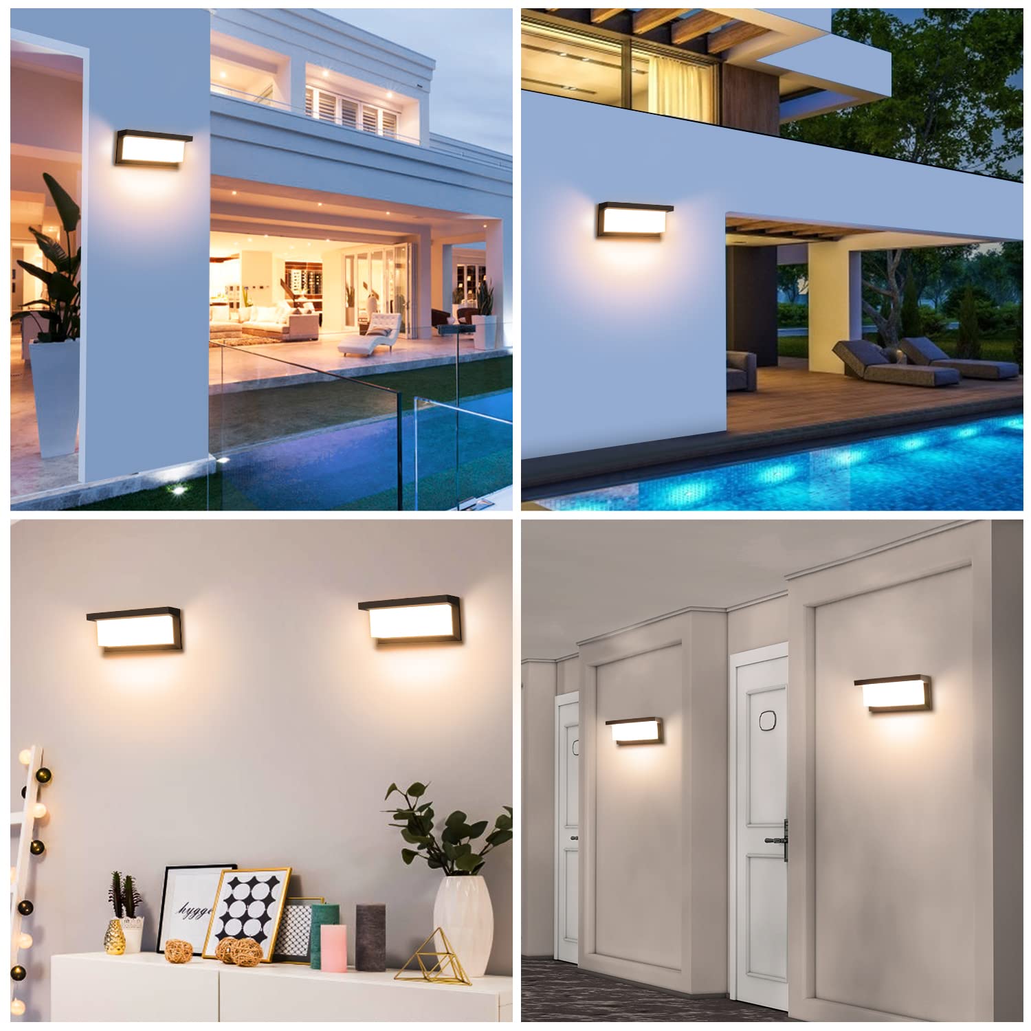 Juyace Modern LED Sconce Wall Light 3000K 18W 1800Lm Matte Black Porch & Patio Lights Aluminum Exterior Light Fixtures Wall Mount IP65 Waterproof (2 Pack)