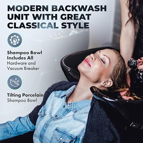 Miniatura 4 de Buy-Rite Salon & Spa Equipment Chelsea NIN-9902BW - Estación de lavado de champú - Silla y cuenco para salones de belleza - Cuenco inclinado de