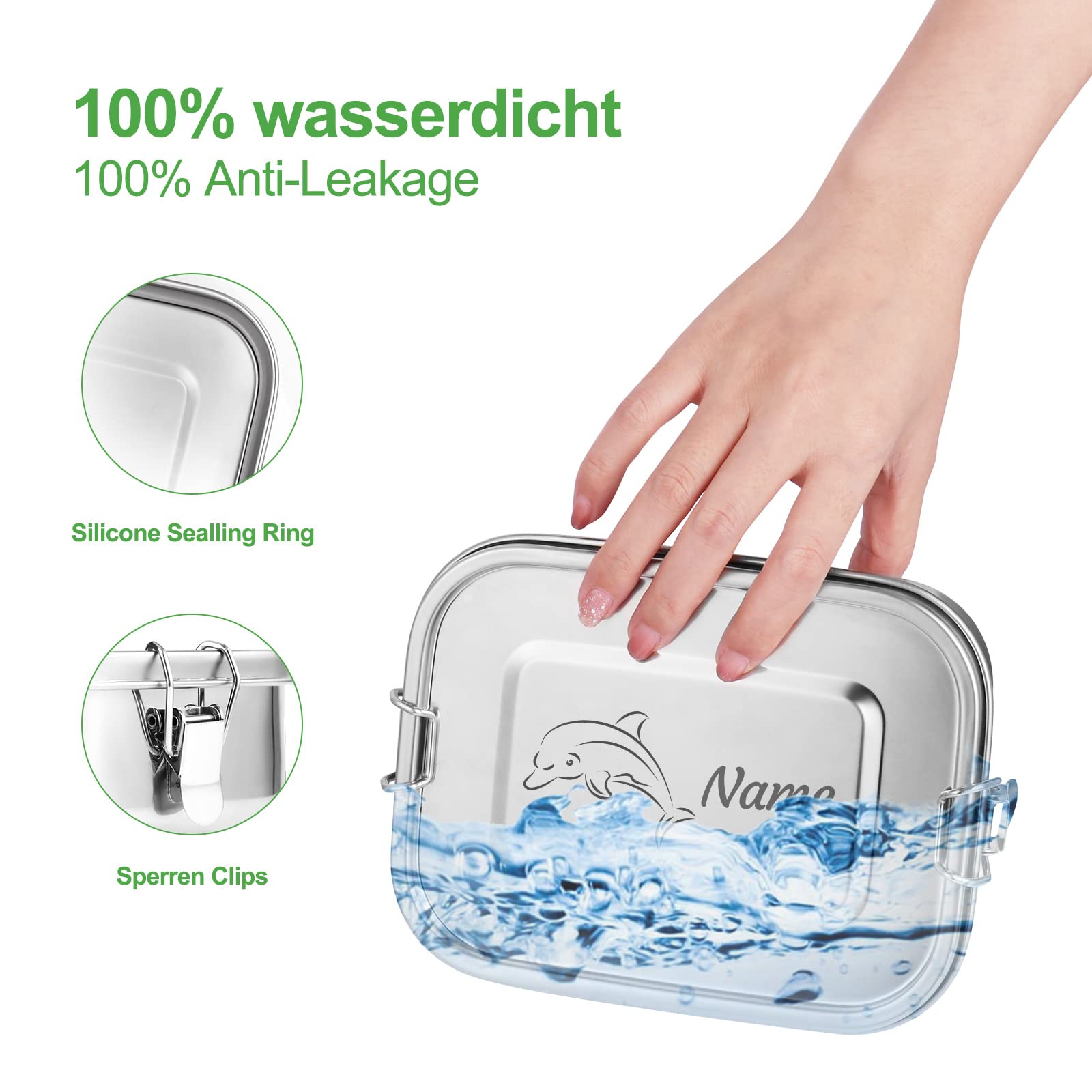 Bento Box in Acciaio Inossidabile, Portamerenda con Nome - Testo di Incisione Personalizzato, Lunch Box per Bambini e Adulti, Contenitore per Il ​Pranzo a Prova ​di Perdite con Divisorio (1200ml)
