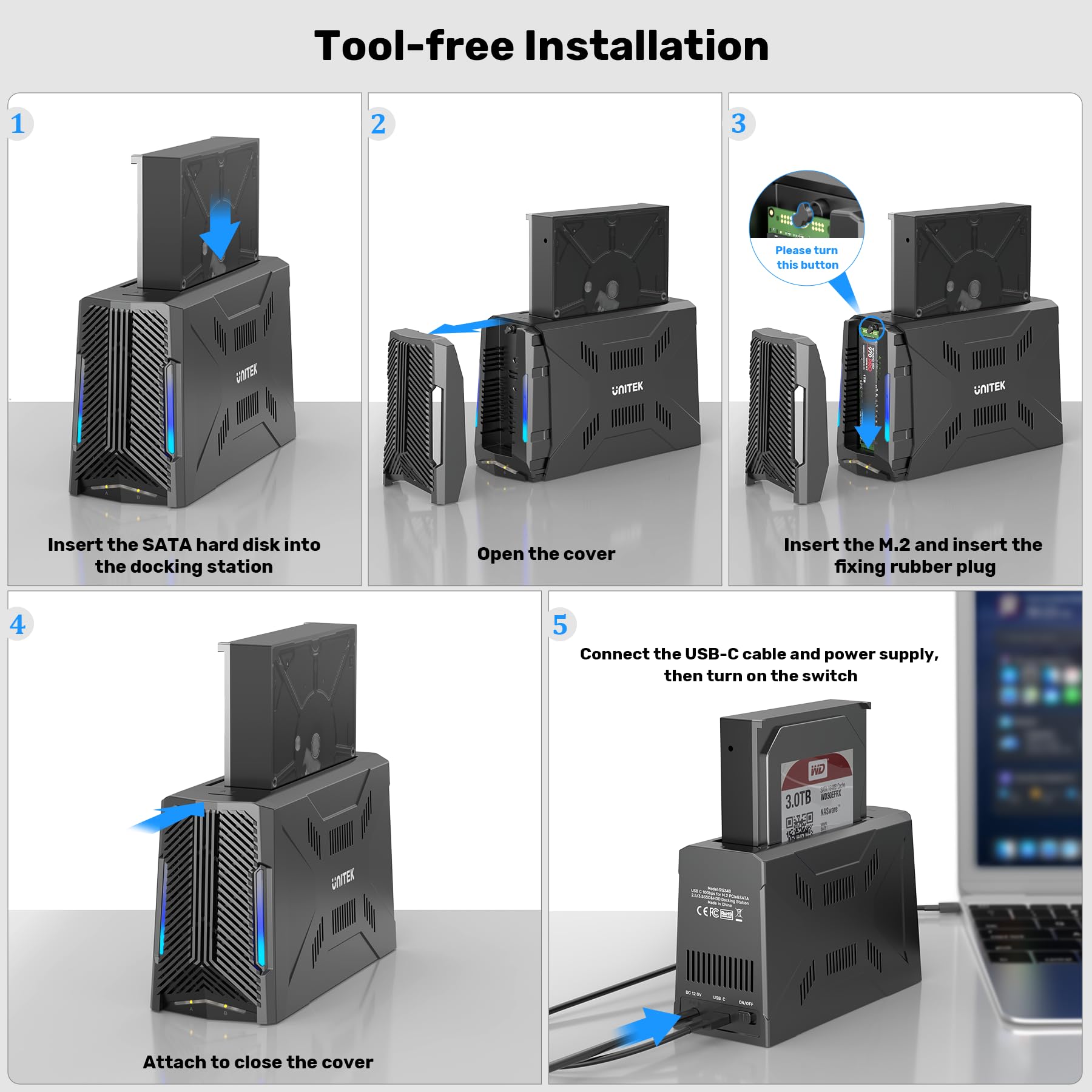 Unitek M.2 NVMe SSD Docking Station, M.2 NVMe & SATA to USB C Hard