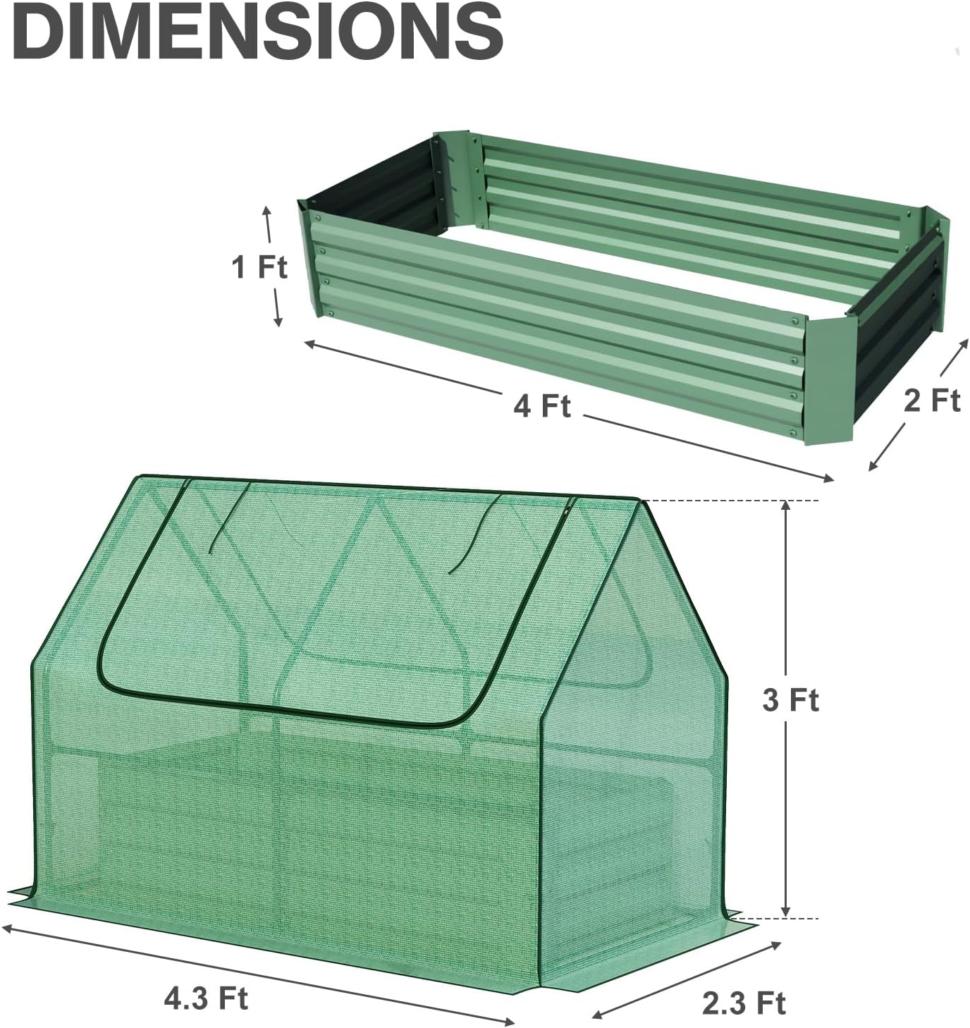 Aoodor Raised Garden Bed Kit, 4x2x1 FT Galvanized Planter Box with PE Cover, Screen Windows for Gardening, Green