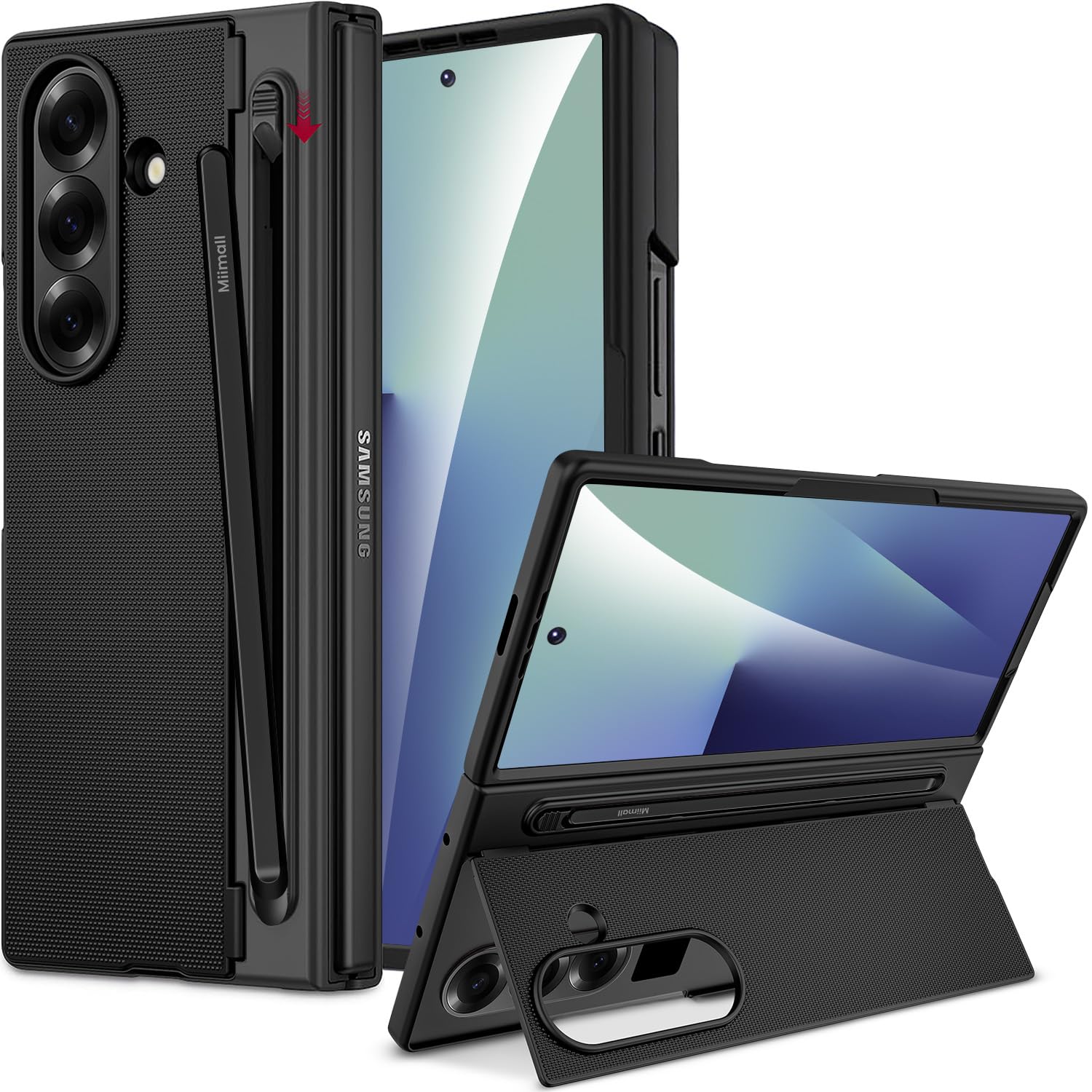 Miimall 対応 Galaxy Z Fold 7 ケース ペン付き ペンホルダー スタンド機能 保護フィルム内蔵 ヒンジ保護 ギャラクシーZ フォールド7専用フルカバー レンズ保護 スリム 耐衝撃 軍用グレード 全面保護 滑りにくい ワイヤレス充電対応 for Z Fold 7 Case（ブラック）