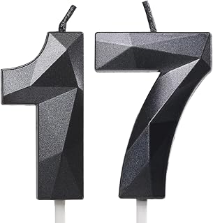 Number 17 Candles,17th Birthday Candles, Black Happy Birthday Candle for Cake,3D Design Cake Topper Decorations for Boy Man Pet Birthday Party Wedding Anniversary Celebration Supplies (Black, 17)