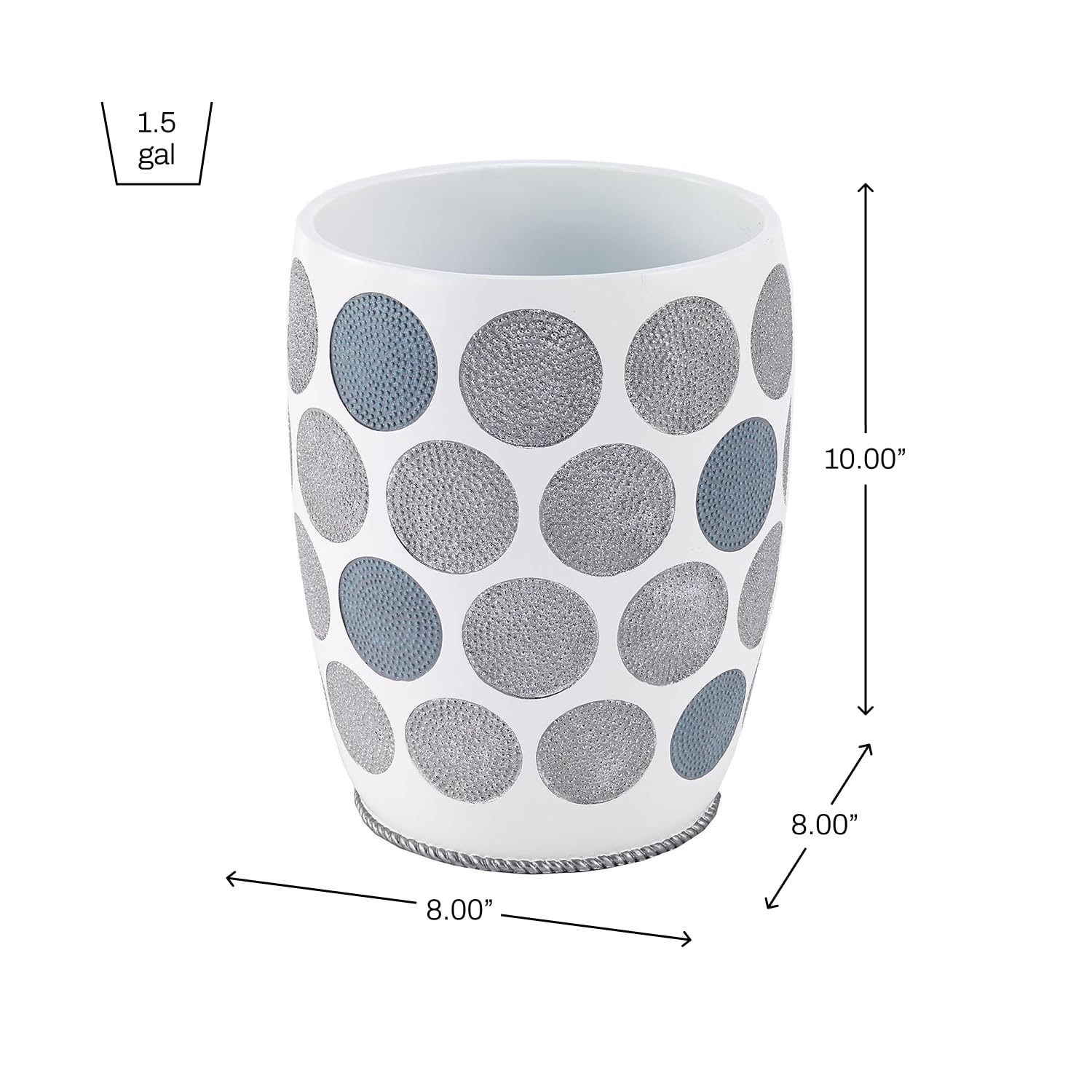 avanti linens - waste basket, decorative trash can, metallic accented bathroom accessories (dotted circles collection)