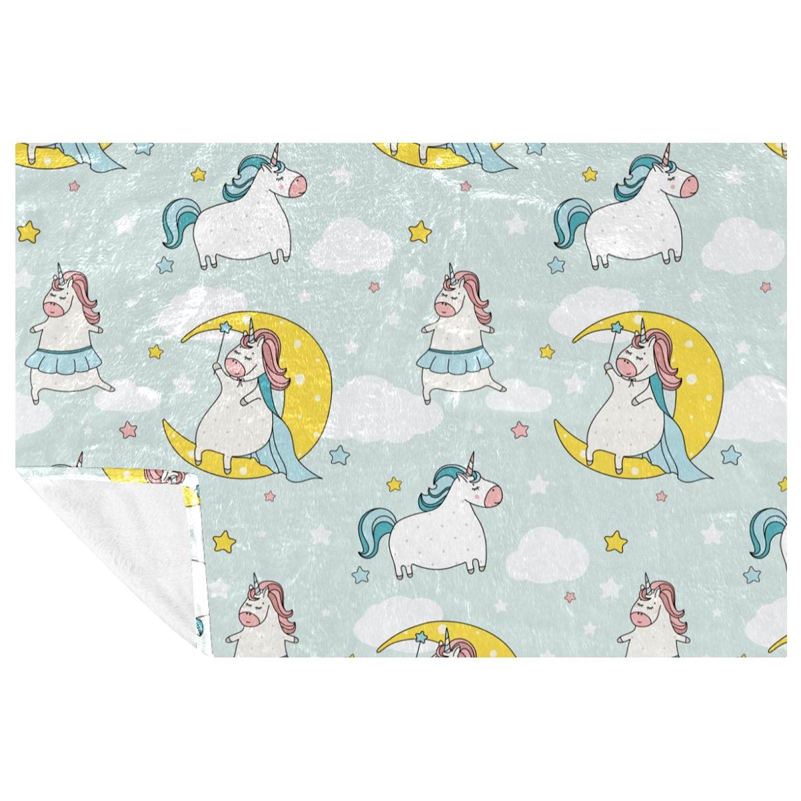 Couverture chaude licorne jaune 150x100cm en flanelle douce pour canapé