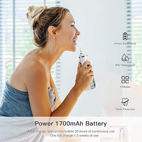 Miniatura 5 de Irrigador dental inalámbrico para dientes, 8.5 fl oz, irrigador bucal dental profesional, portátil y recargable, IPX7, impermeable, potente duración