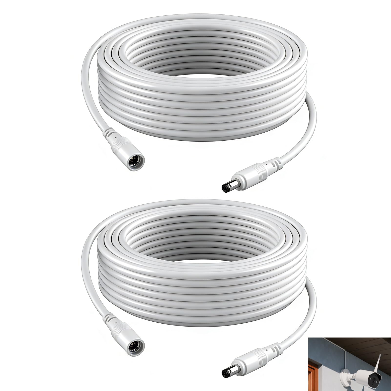 2 Pcs 5M DC Power Extension Cable, 5.5mm x 2.1mm Extension Cable, Male to Female Extension Lead Compatible with CCTV Security Camera IP Camera DVR Printer LED Strip 12V Power Extension Cord (White)