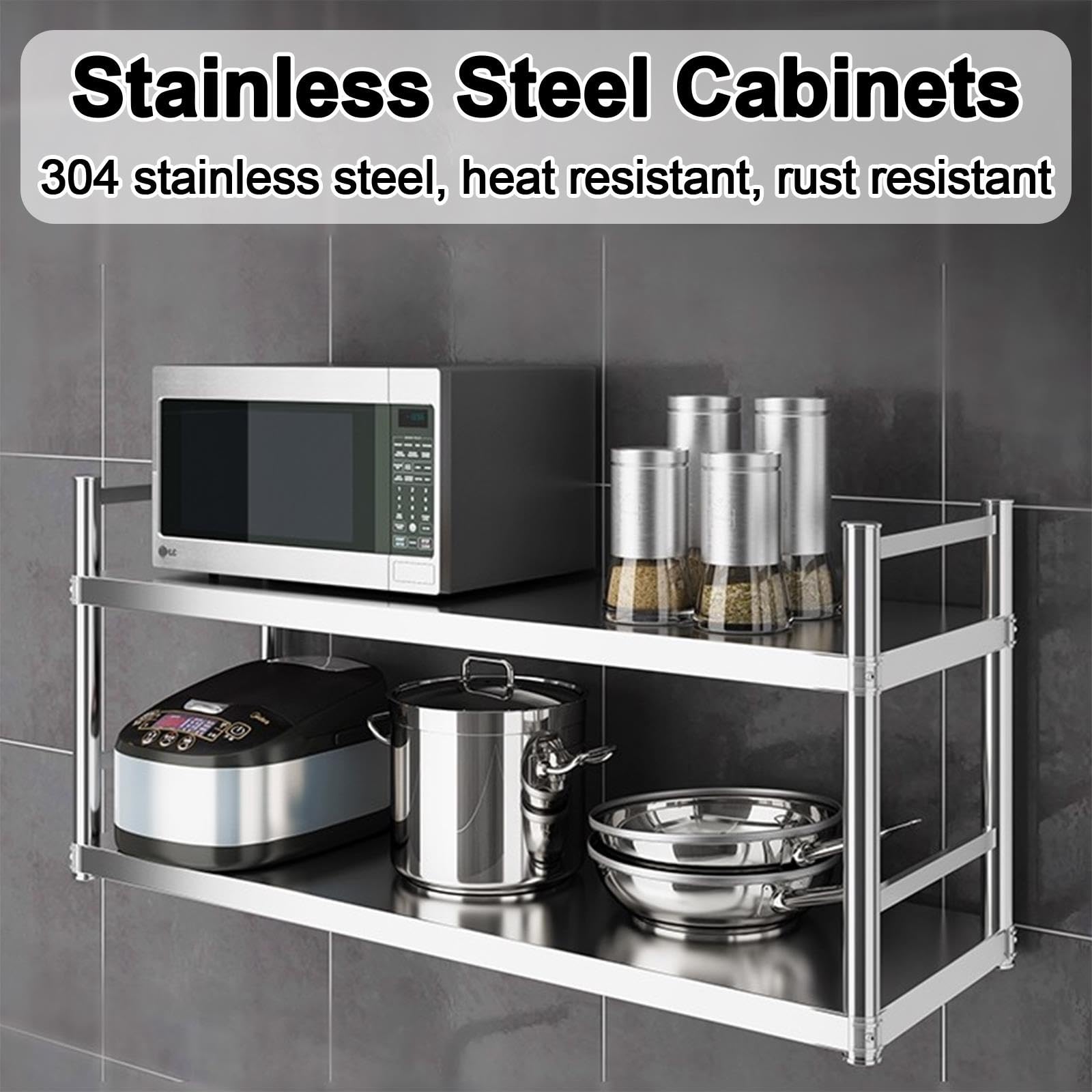 Pensile Cucina in Acciaio Inox, Mobiletto Bagno Sospeso a Parete