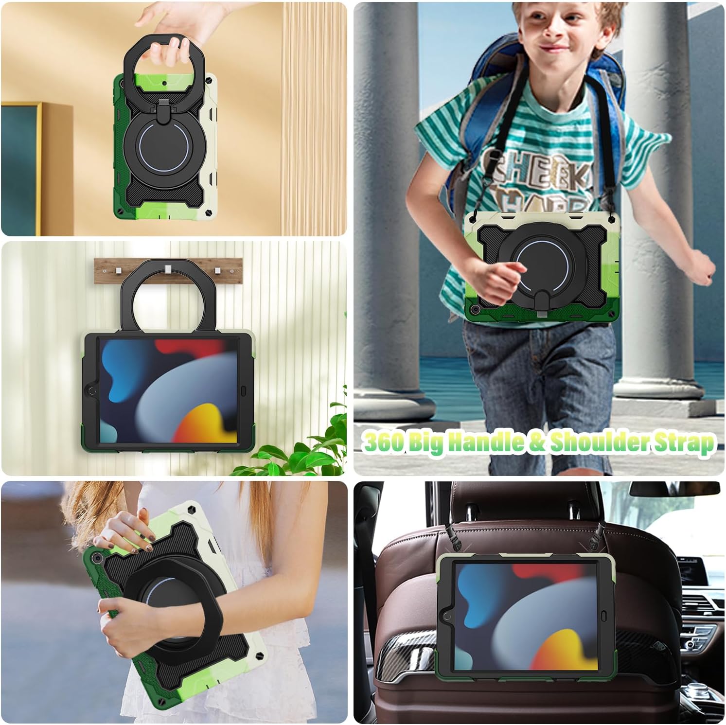ROISKIN for iPad 10.2 Case 9th 8th 7th Generation with Screen Protector [15ft Drop Protection], 360 Rotating Kickstand Shoulder Strap Hand Grip Pencil Holder Kids Case for iPad 10.2 inch Case