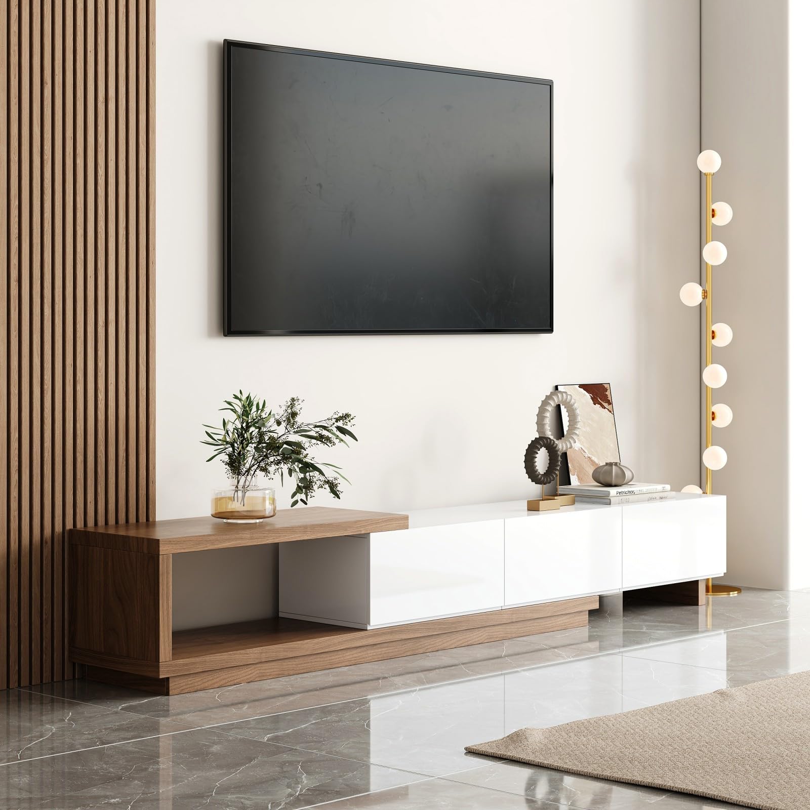 Homary Erweiterbarer TV-Schrank 179-255 cm, TV-Möbel mit 3 Schubladen