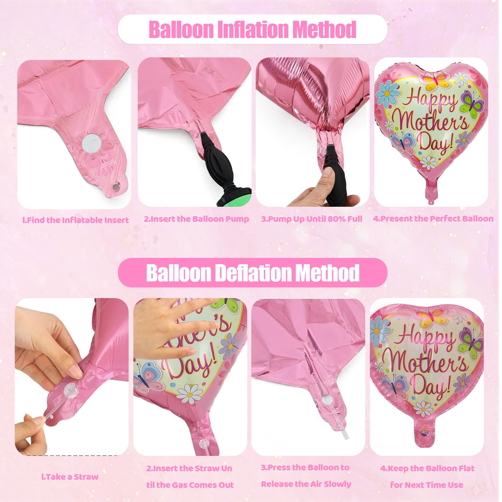 KIPETTO Happy Mother's Day Balloons 20Pcs 18inch Aluminum Foil Balloons Heart Balloons For Mothers Day Birthday Party Decorations