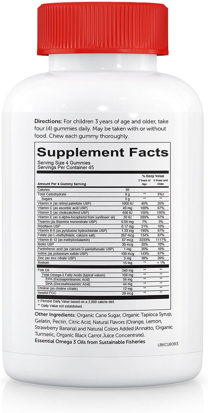 SmartyPants Kids Complete Gummy Vitamins: Multivitamin & Omega 3 DHA/EPA Fish Oil, Methyl B12, Vitamin D3, limited Valuesize pack of 180 count Total