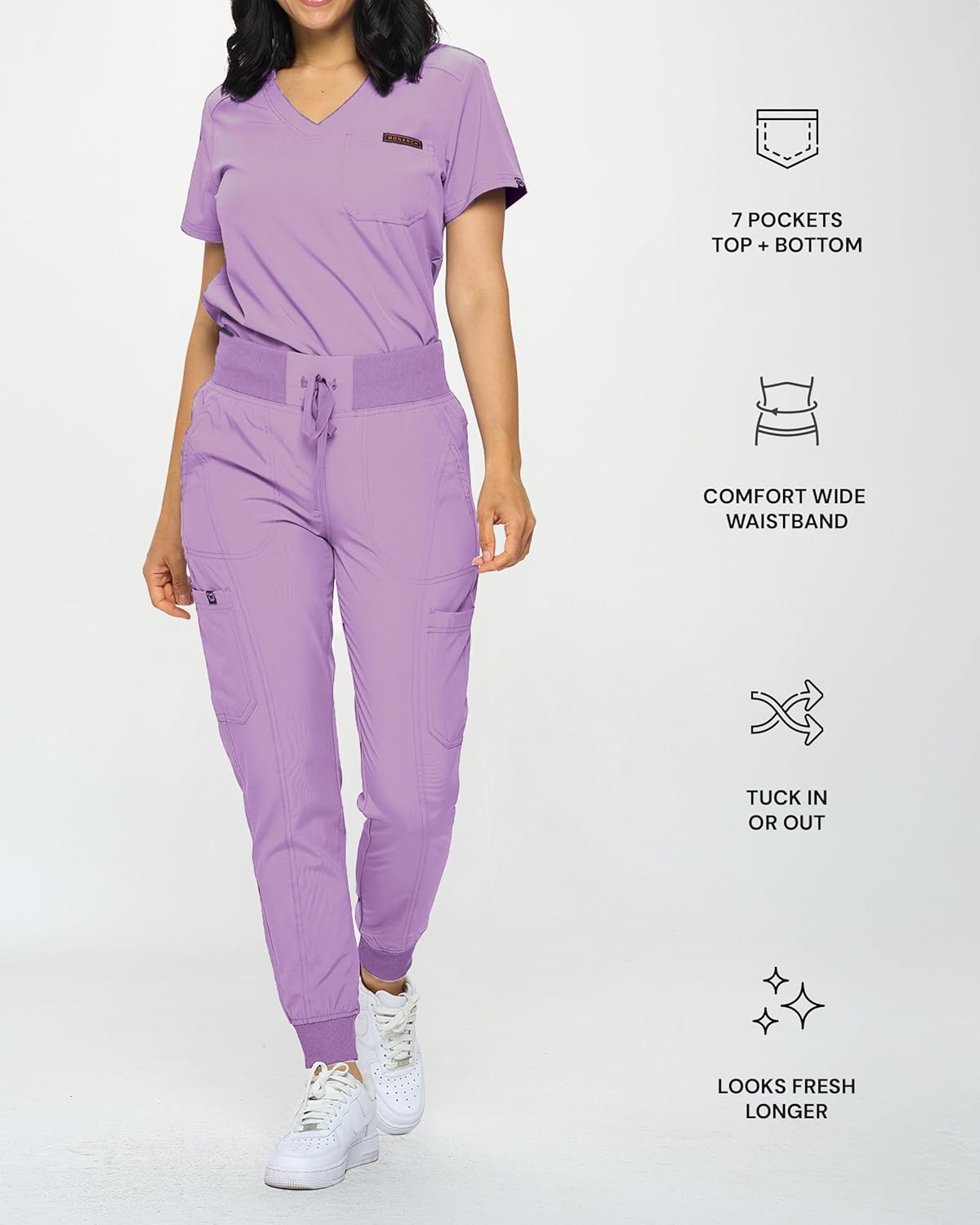 Slim Fit Stretchy Scrubs Women's Jogger Scrub Set Slim Jogger Scrubs with Tuck-In Top for Women - Image 3