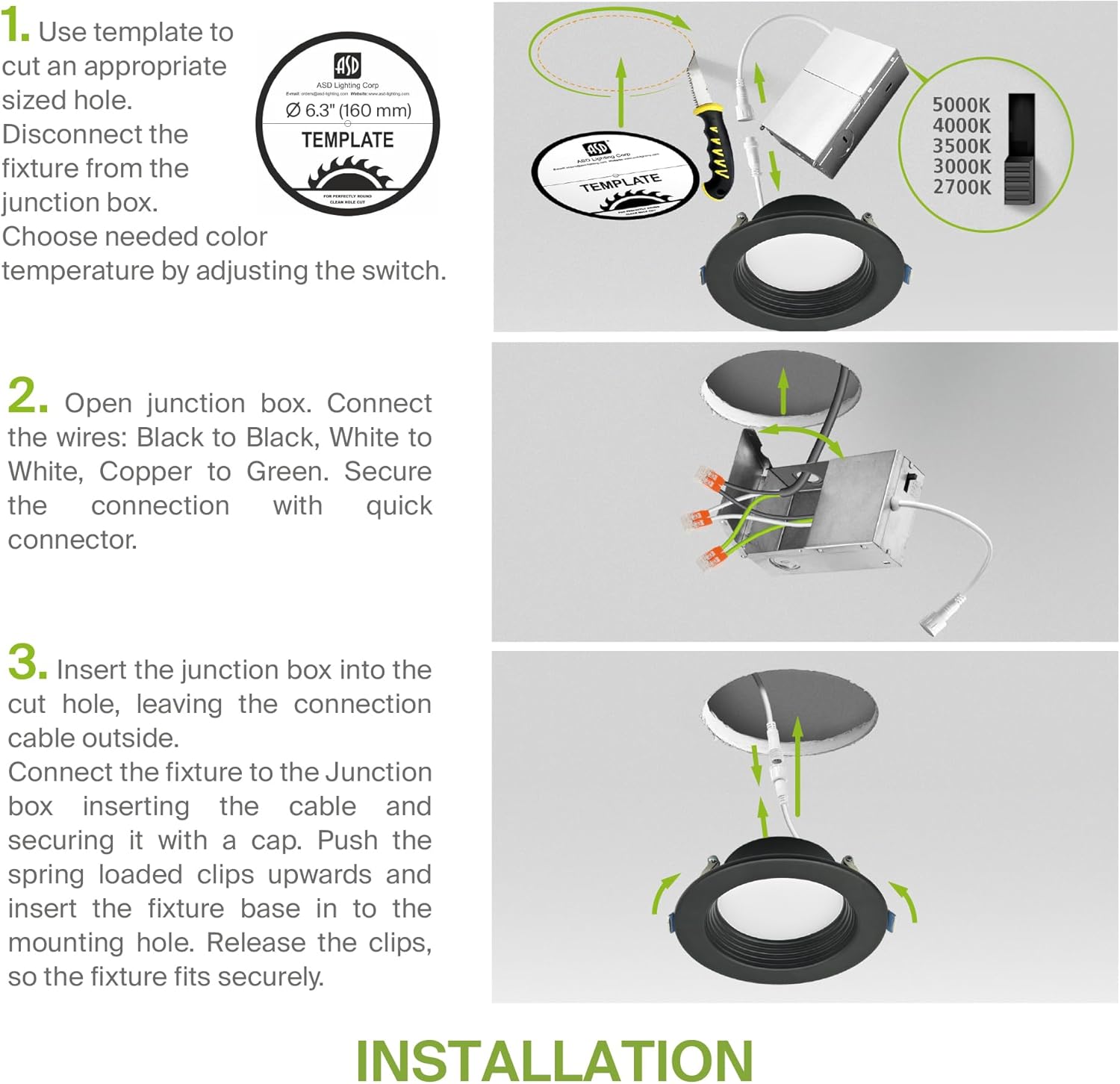 ASD 6 Pack Deep Regressed Baffle Trim Recessed Light, LED Wafer Lights 6 Inch 15W 1325LM, 5CCT 2700K-5000K CRI90+, Dimmable Downlight, IC Rated Canless Ceiling Lighting Fixture, ETL ES T24, Black