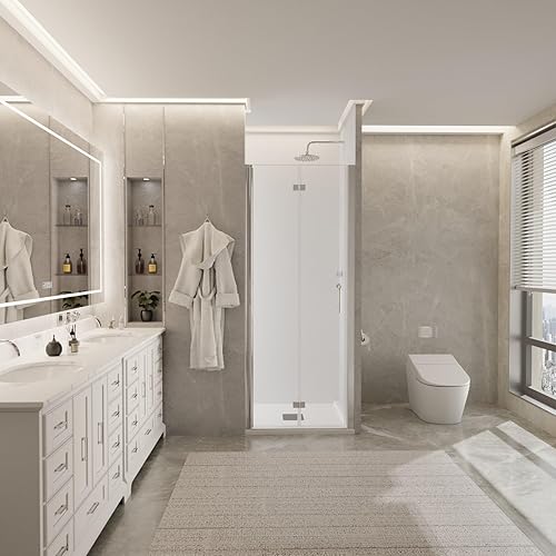 Miniatura 2 de Comfystyle Puerta de ducha de vidrio plegable sin marco de 36-37.5 pulgadas de ancho x 72 pulgadas de alto, panel de ducha plegable de vidrio