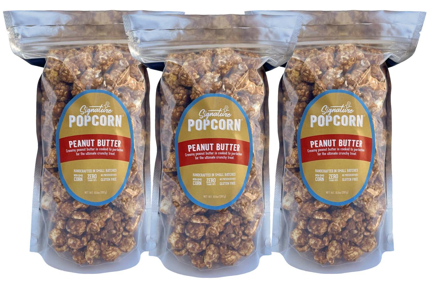 Signature Popcorn, 3-Pack Large Resealable Bags, Peanut Butter, Gourmet Popcorn Snack, Gluten Free