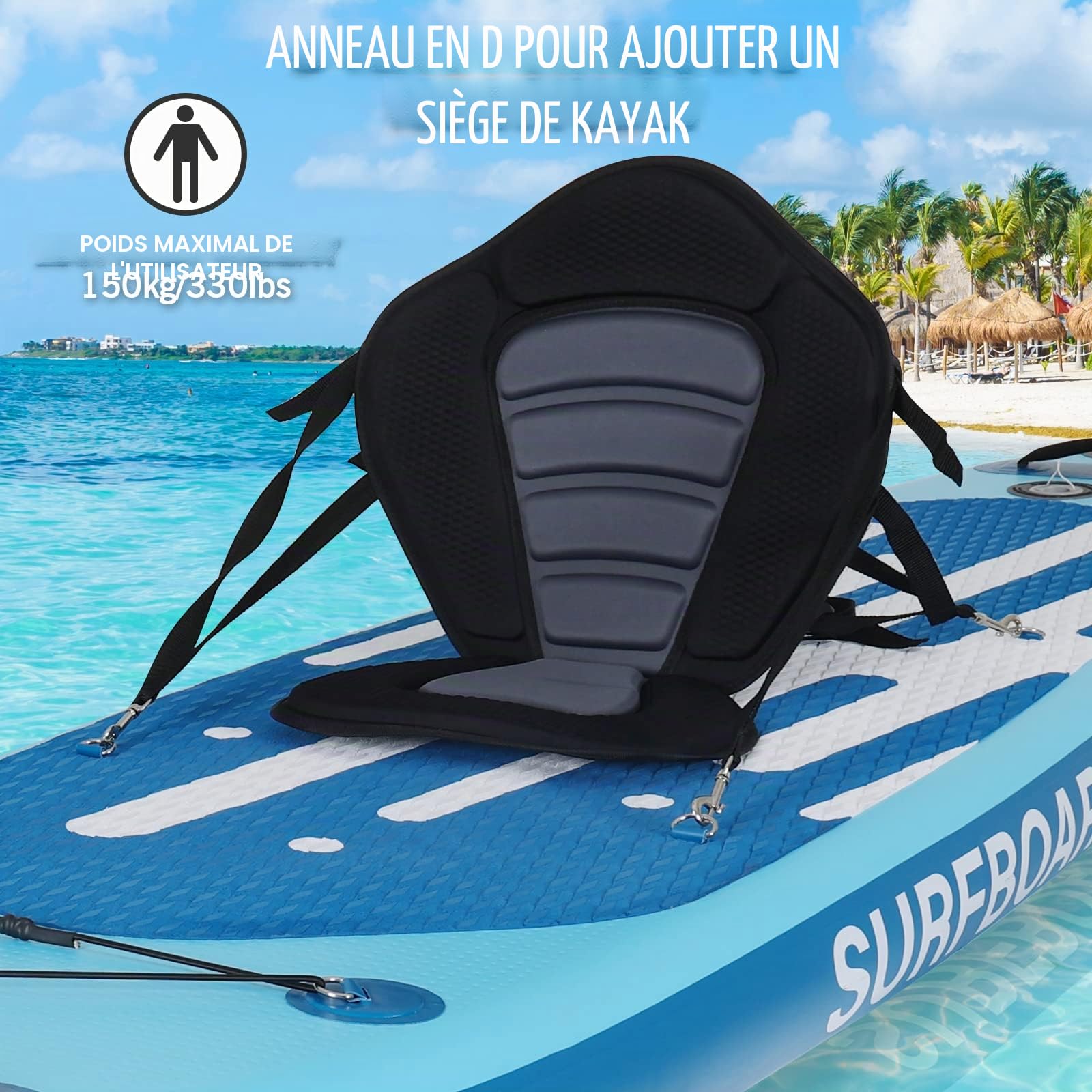 YU YUSING Pack Complet – Paddle Gonflable Adulte 335cm, Planche Stand up Paddle Gonflable 2 Personnes, Sac à Dos, Siège Kayak, Pagaie Aluminium, Support Caméra, Pompe, Tous Niveaux, jusqu'à 150 kg