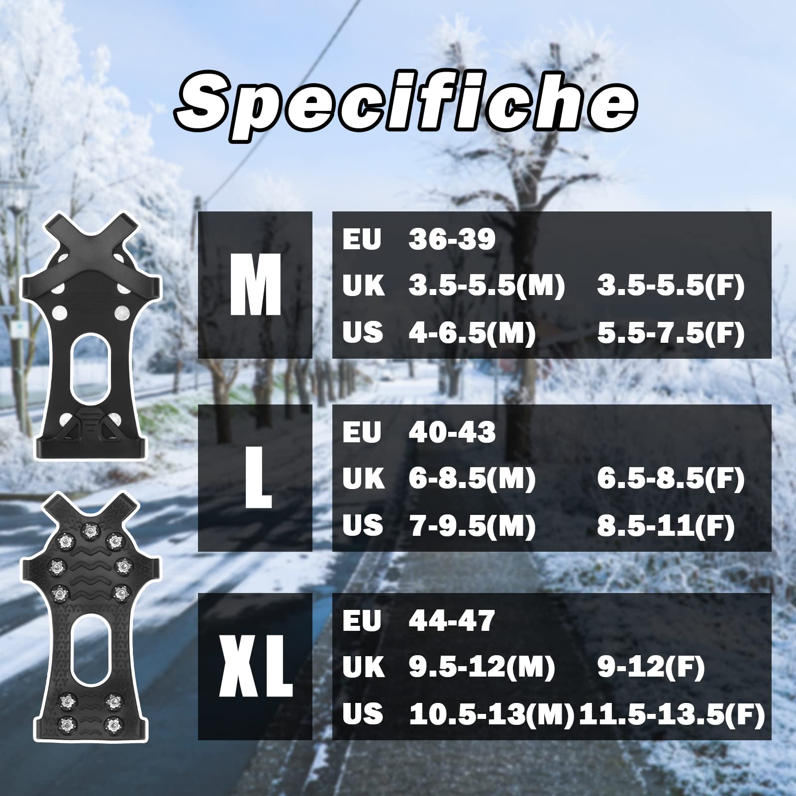 Lechin Ramponi Ice Tacchetti 11 Borchie Neve Ghiaccio Ramponi Tacchetti Spikes Ramponi per Scarponi Trazione Antiscivolo su Scarpe Stivali per passeggiate ed escursioni in inverno