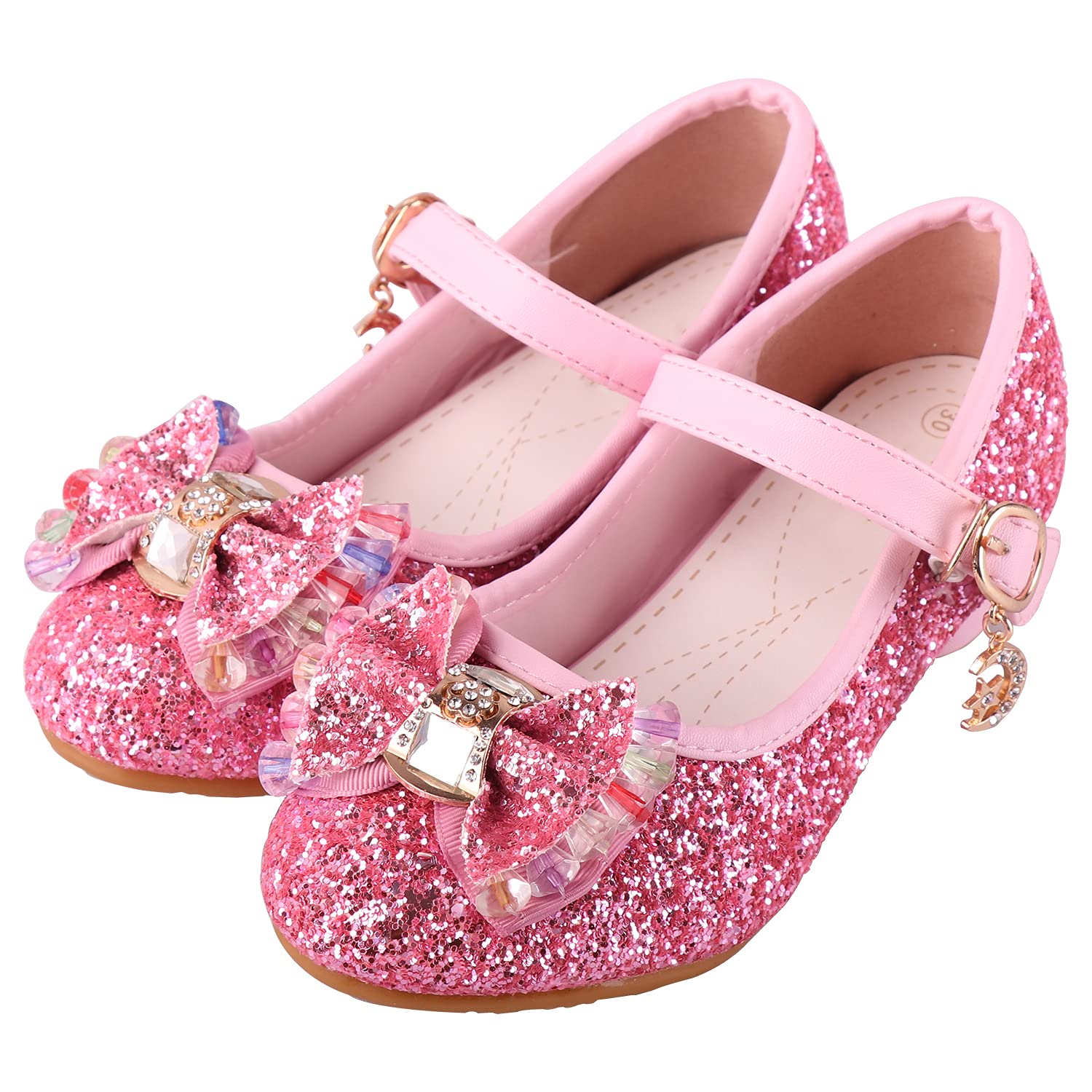 Chaussure Ballerines Princesse Fille à Talon Paillette pour Déguisement Ceremonie Mariage Carnaval Fête