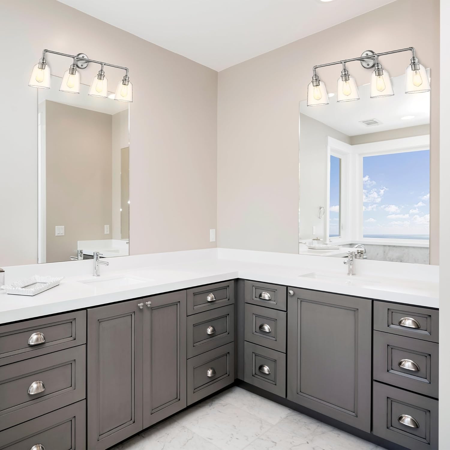 Vivio Lighting 4 Light Vanity Light Modern Bathroom Light Fixtures with Clear Glass Shade Brushed Nickel Wall Sconces for Bathroom Mirror Kitchen Living Room Hallway Bedroom