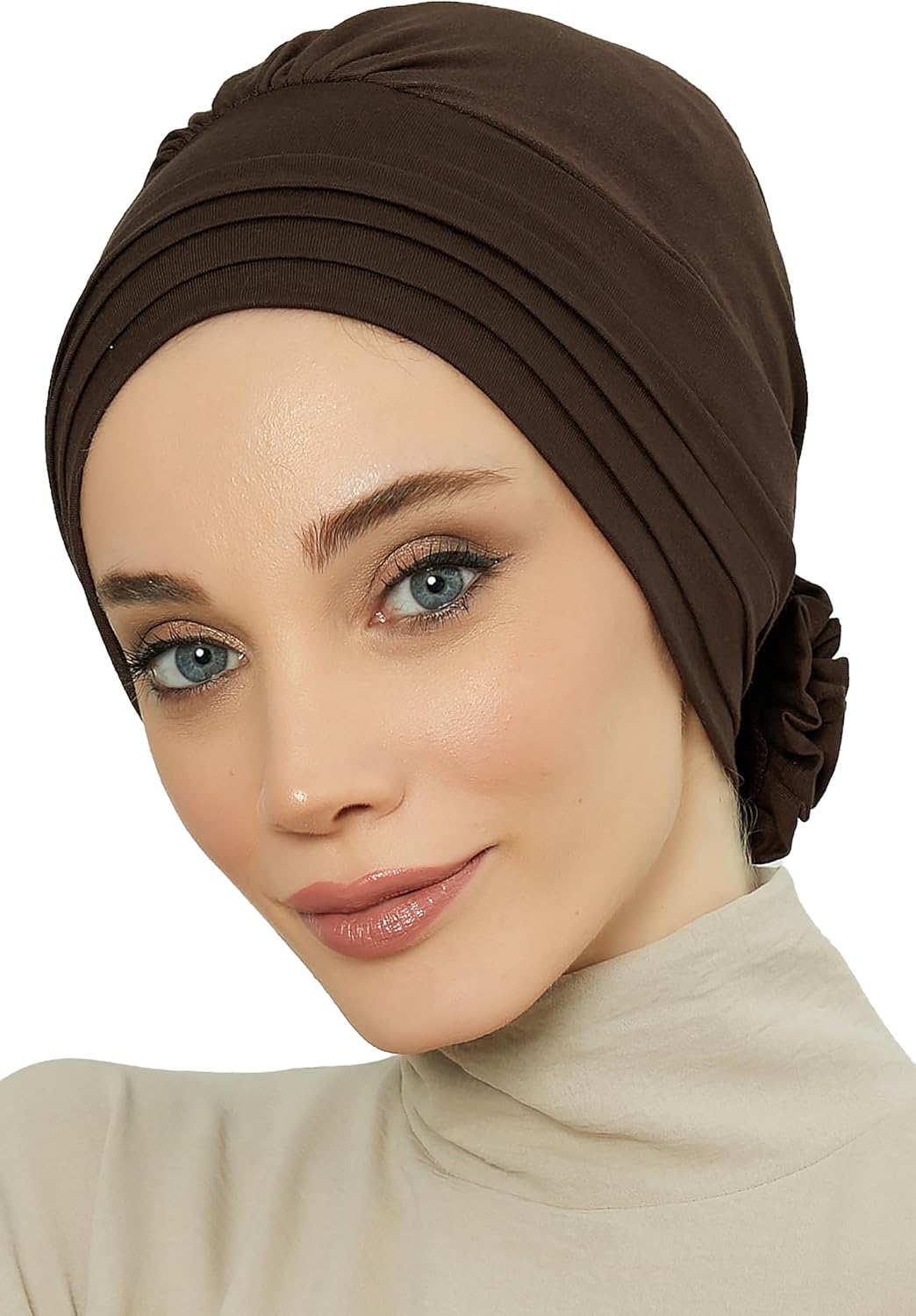 Aisha's Design Instant Turban Head Wraps for Women, Combed Cotton Scarf Lightweight Pre tied Hijab with Back Rose Detail