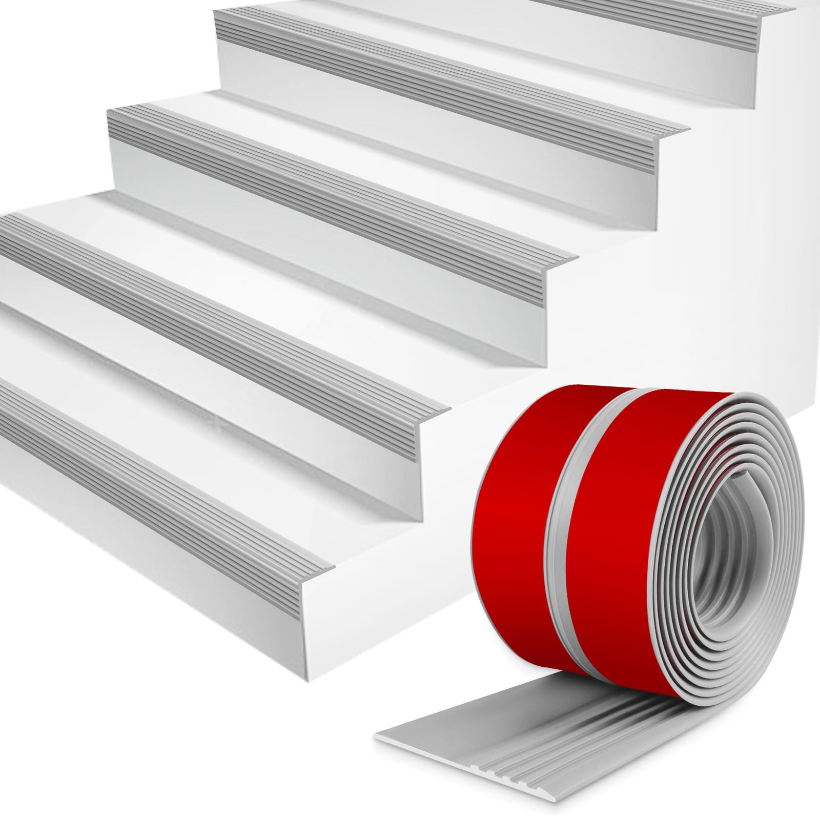 Stair Anti Slip Nosing L-Shape Step Edge Trim, Self Adhesive Stair Anti Slip Nosing, Waterproof Flexible PVC Treads Edge Trim for Indoor Outdoor Steps