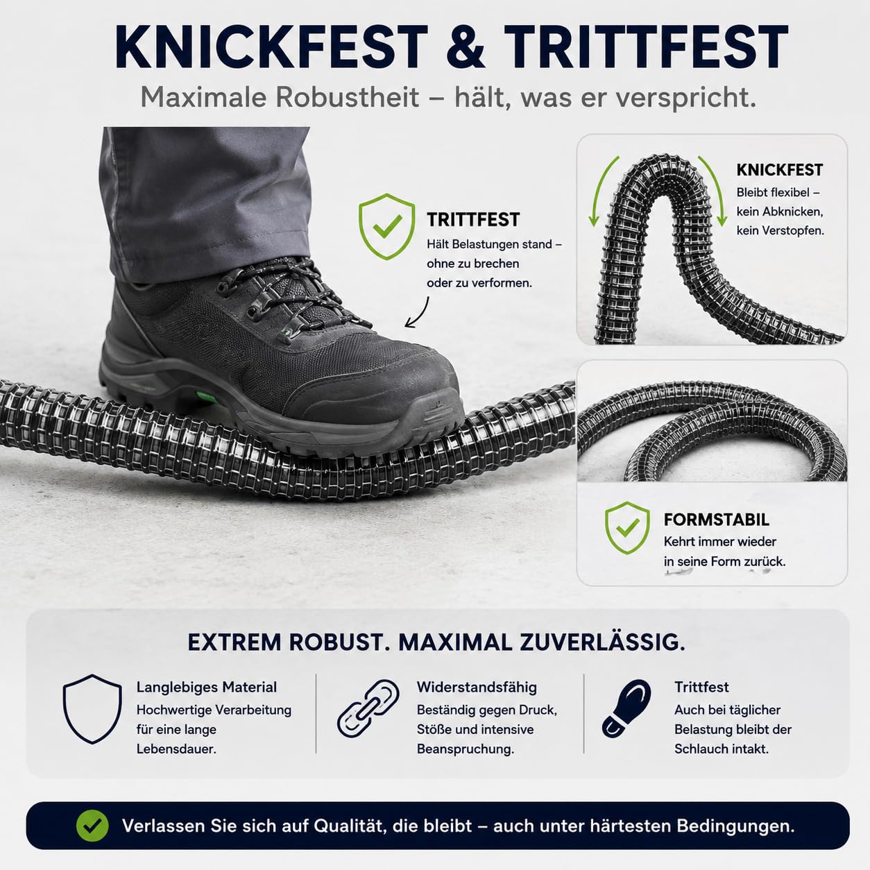 Premium Gewebeschlauch 4m für Industriesauger - Universeller 58mm Anschluss - Knickfest & robust