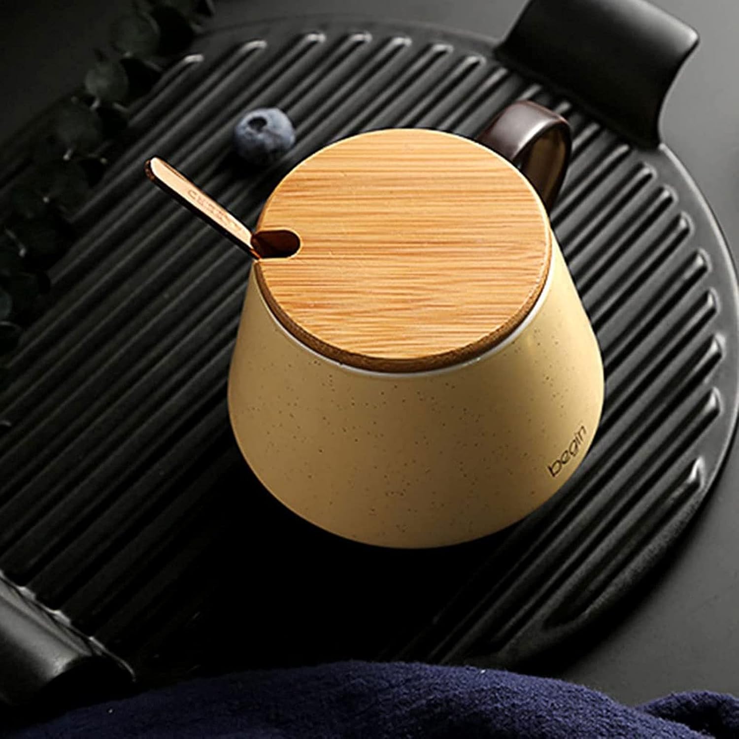 Mugs Coffee Cup and Saucer Set with Spoon Ceramic Coffee Mug 15.2 Oz Porcelain Tea Set with Wood Lid High Capacity Tea and Milk Ceramic Cup Coffee Mug (Color : White)