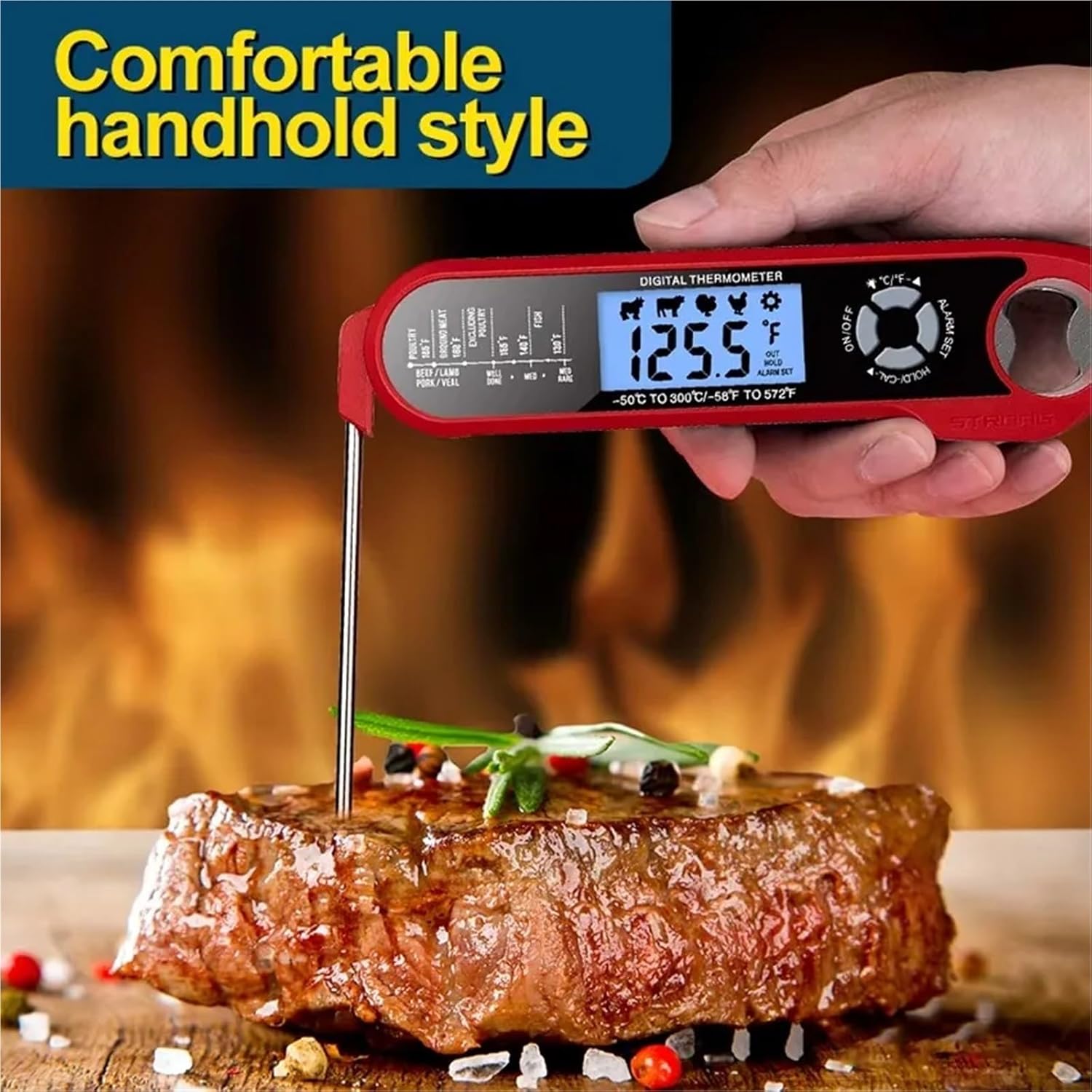 Digital Kitchen Thermometer-Probe-Equipped Meat&Food Thermometer,Ideal for Oven,BBQ & Culinary Tasks, with Big Backlit Display