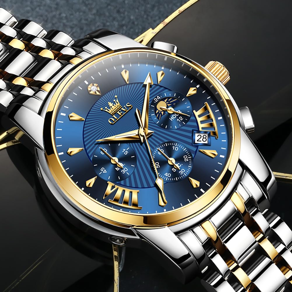 OLEVS Reloj de Pulsera para Hombre con Esfera Grande y Esfera Grande de Acero Inoxidable, Impermeable, Luminoso, para Hombre