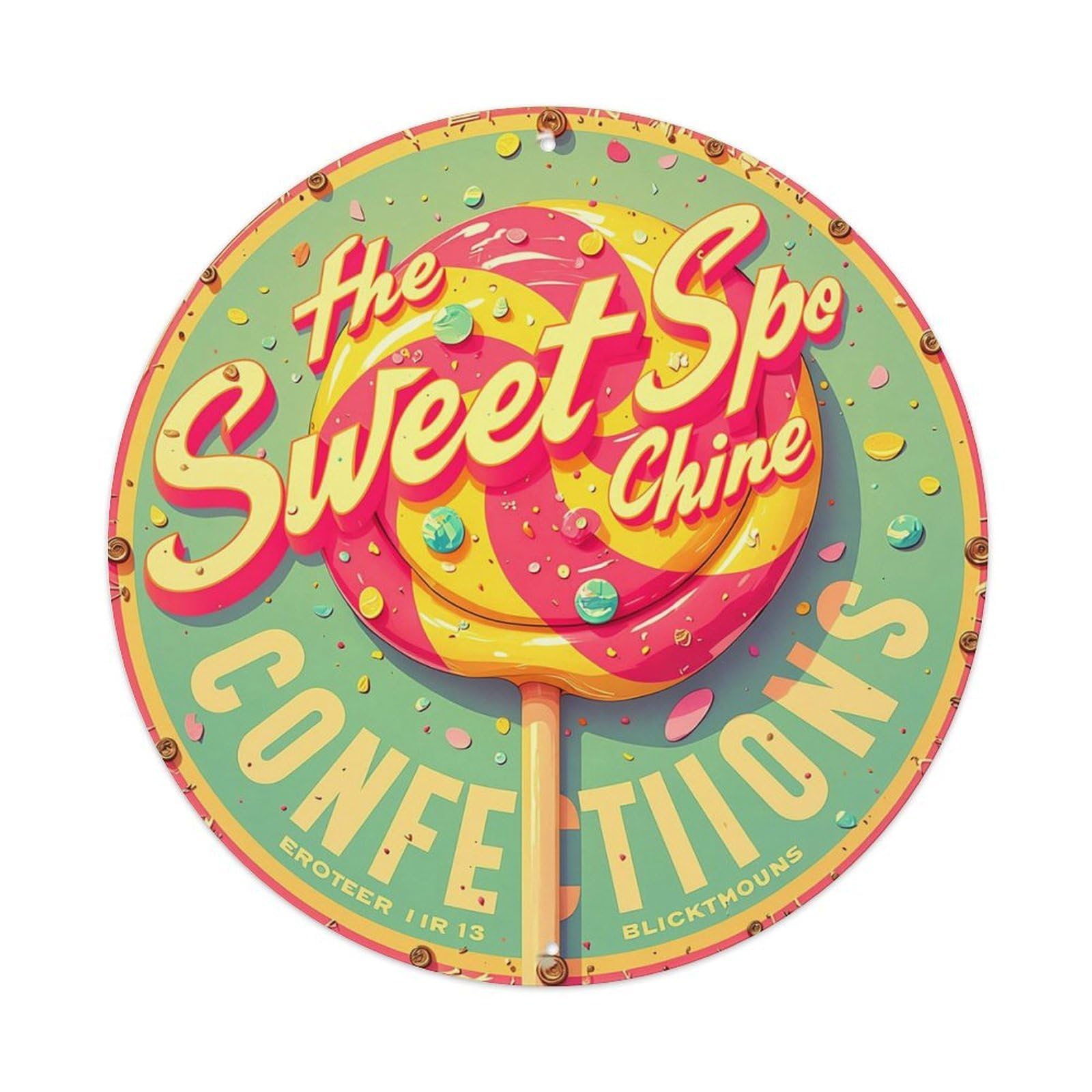 Colorful Candy Lollipop Pattern Retro Metal Sign Round Tin Sign, Vintage Decor Art Poster for Bar, Home, Man Cave, Kitchen, Laundry Room Gift 8x8Inch