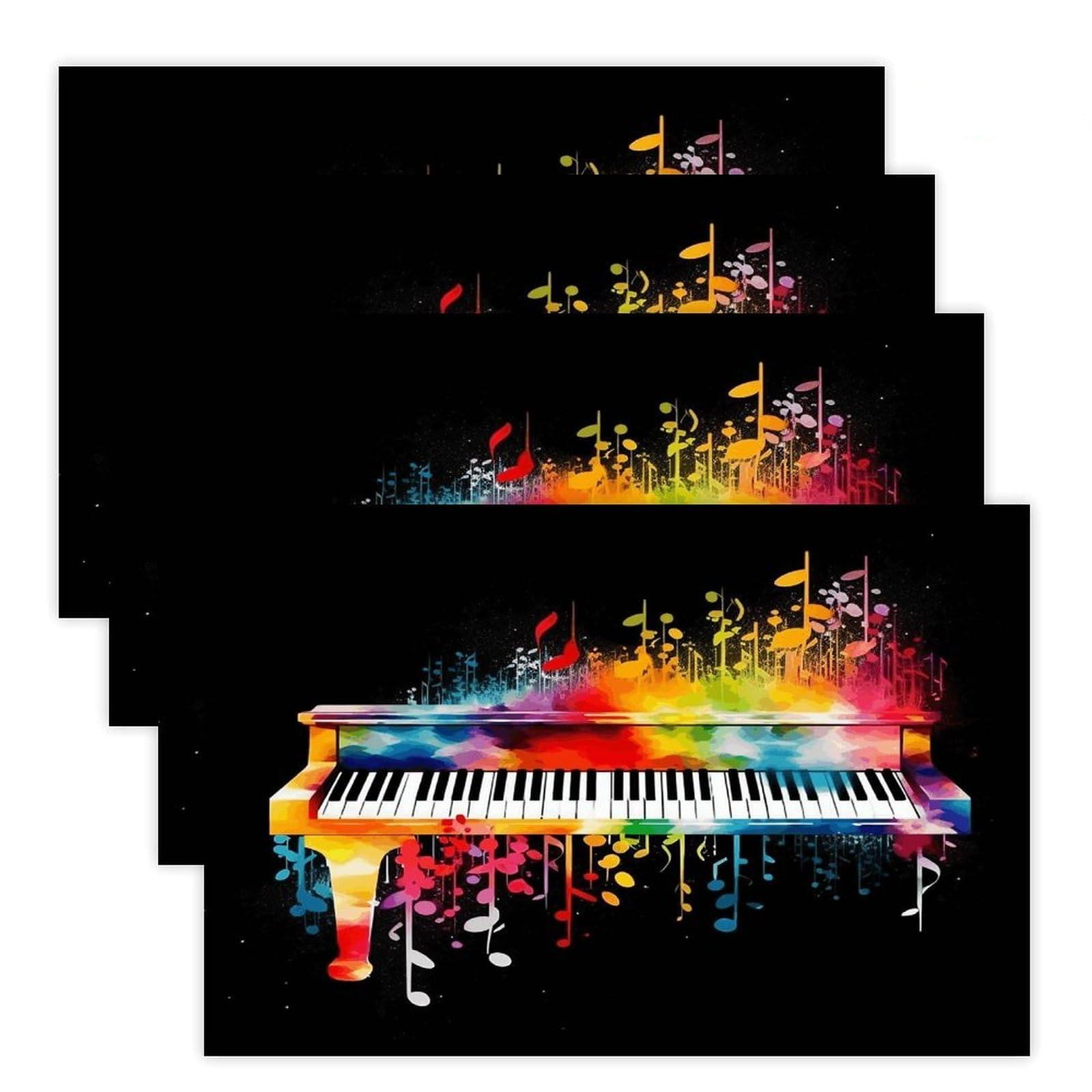 Colorful Piano Keyboard Music Note Placemats Heat-Resistant Washable Place Mats Anti Slip Dining Table Place Mats Wipeable Dining Table Mats Kitchen Decoration Placemats 17.7’’×11.8’’
