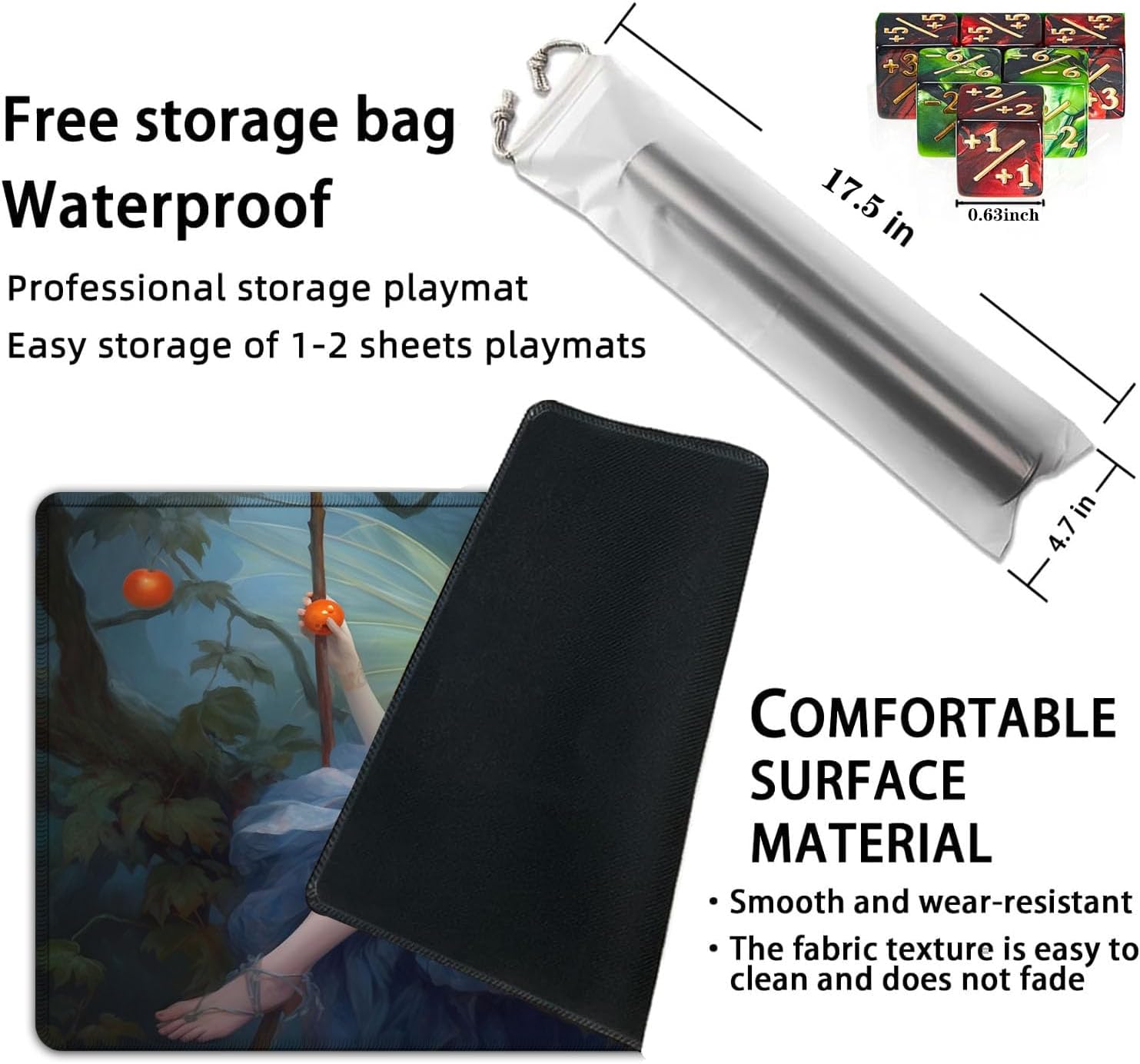 for MTG Playmat, Game Mat 24 x 14 inches for MTG DTCG CCG RPG Trading Card Inked Game Playmats Mousepad Desk Mats Smooth Rubber Surface Battle with 6 Dice - Pixie Dust Fairy
