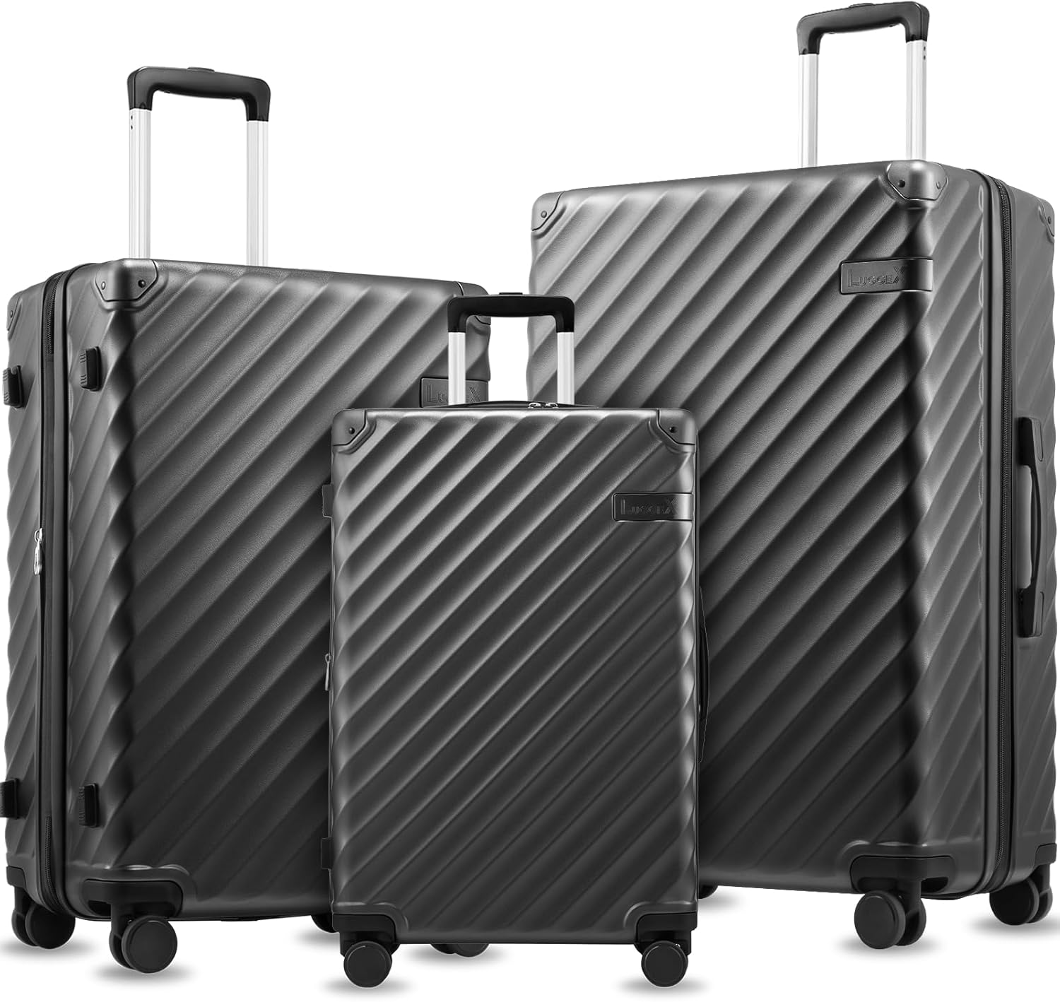 3 Piece Set Luggage with Spinner Wheels, KVC Polycarbonate Expandable Hard Shell Suitcase (EX-Core, Charcoal Metallic, 3 Piece Sets)