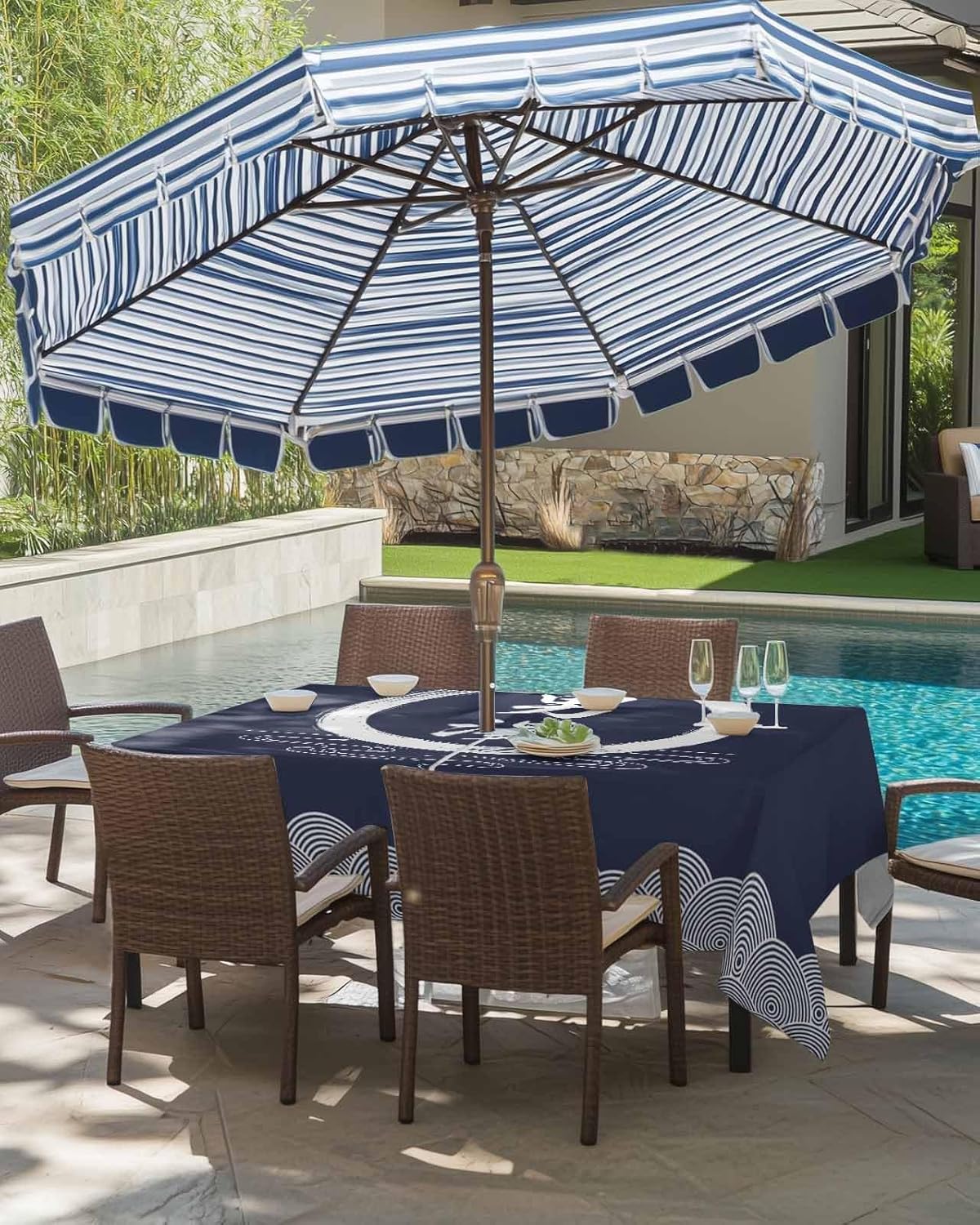 Rectangle Outdoor Tablecloth with Umbrella Hole 60x120 Inch, Decorative Table Cloth Waterproof Tablecloths Patio Table Cover, Garden/Yard Table Covers with Zipper - Japanese Hot Spring "Male Soup"