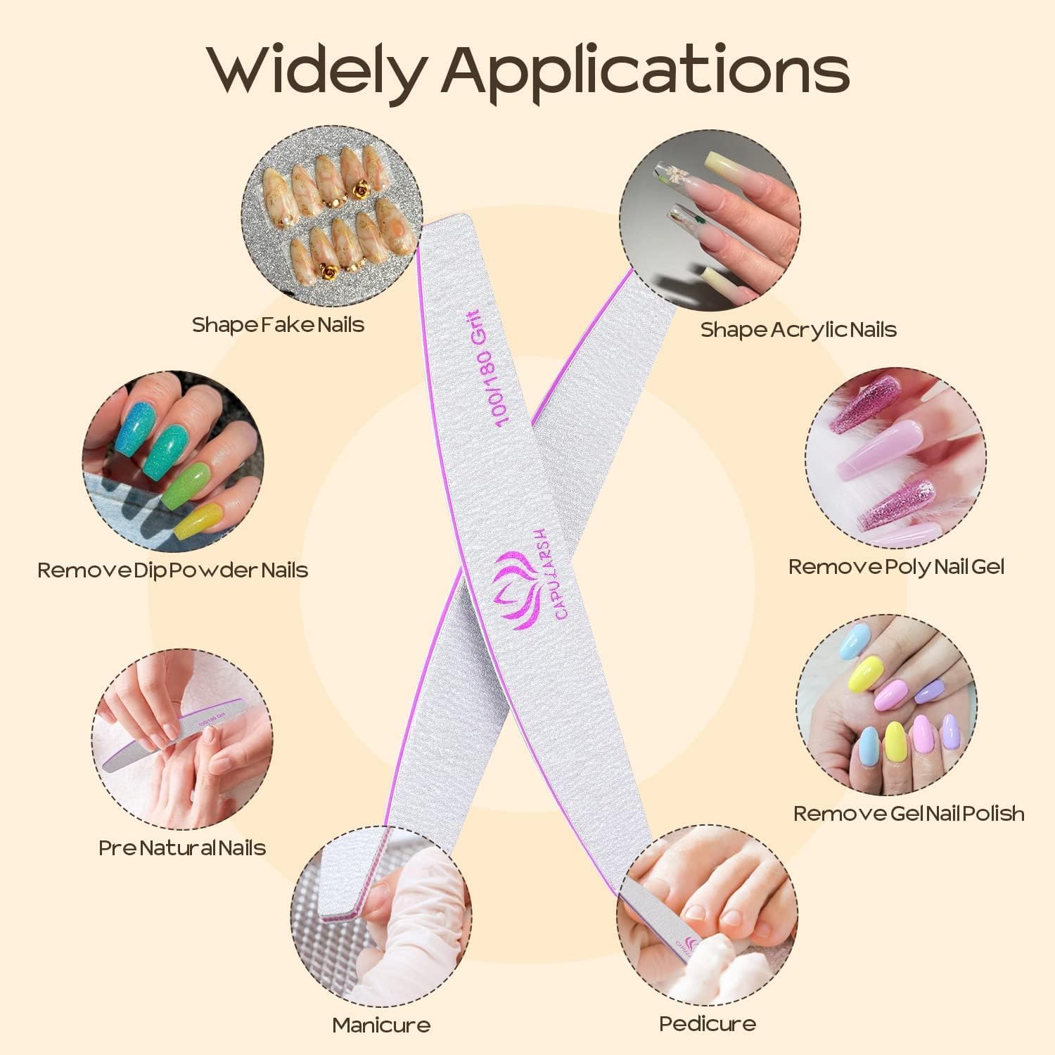 EXPESIA Professional Double-Sided Nail File, 100/180 Grit, 18 cm Length, Durable Sandpaper with PP Board Core, for Artificial and Natural Nails 1