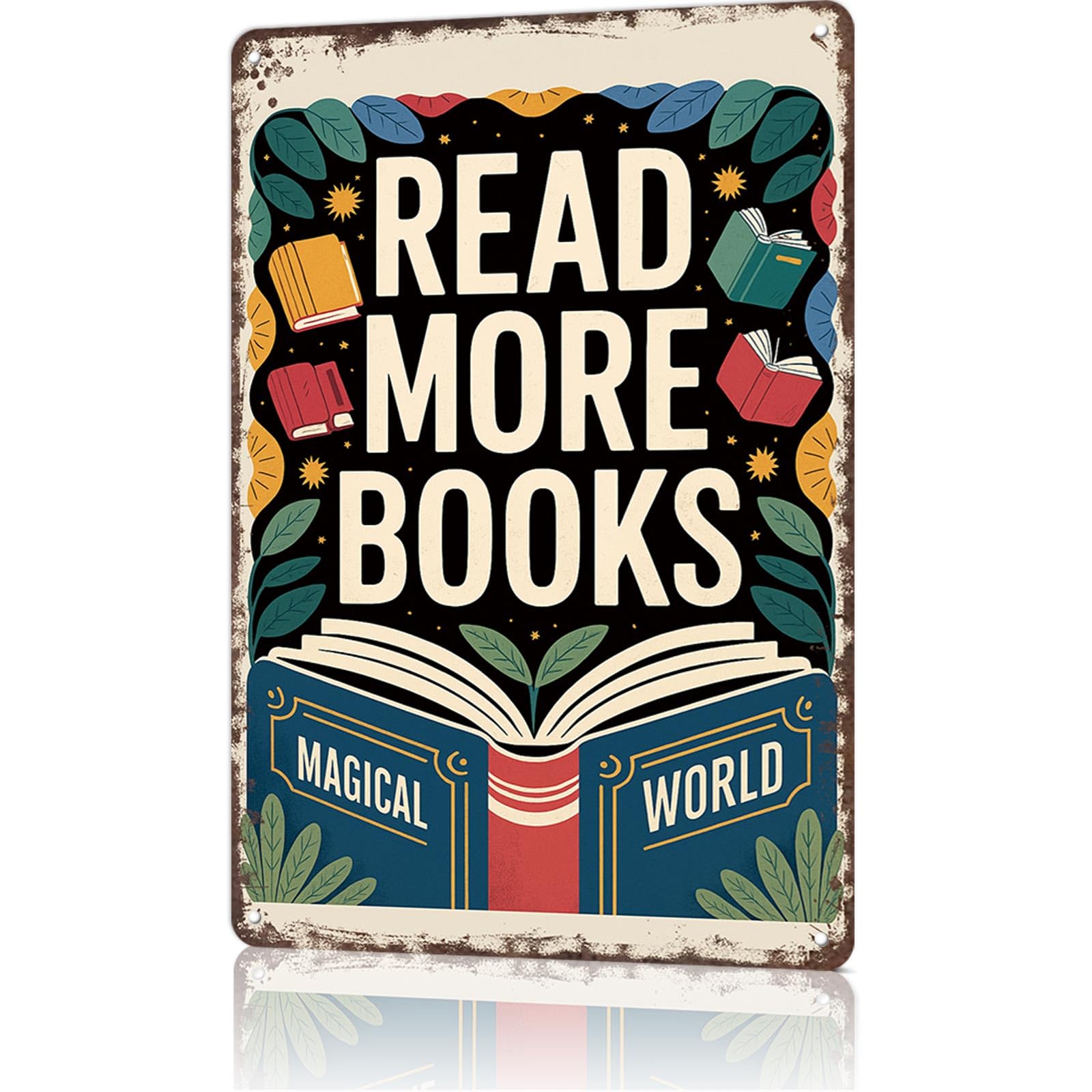 KWQDOZF Funny Metal Signs Poster 8x12inch Read More Books Aluminum Sign Wall Art For Home Room Bedroom Office Decor