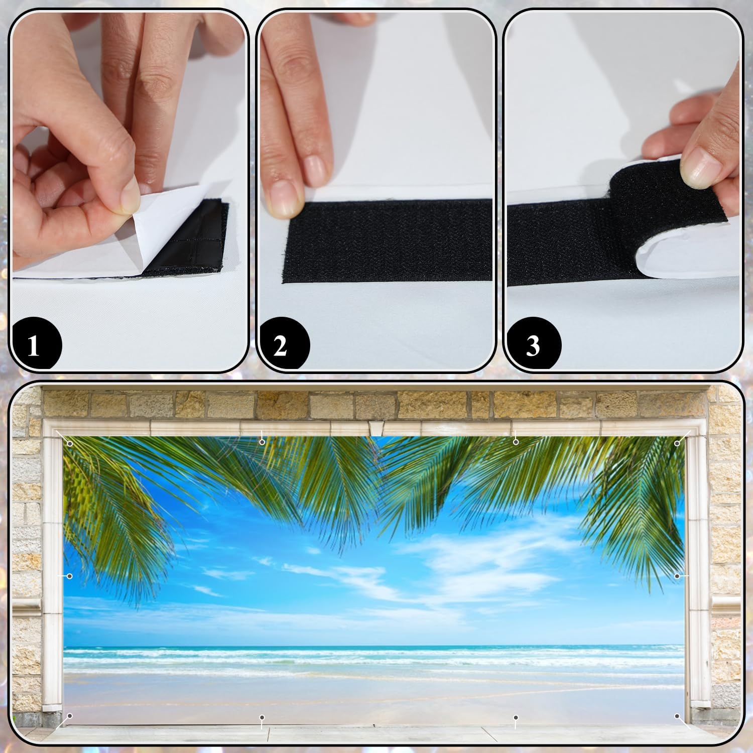 Leowefowa Tropical Summer Beach Garage Door Decorations 13x6ft Backdrop Island Palm Leaves Background Garage Door Covers Blue Sea Sky Garage Door Banner for Baby Shower Birthday Party