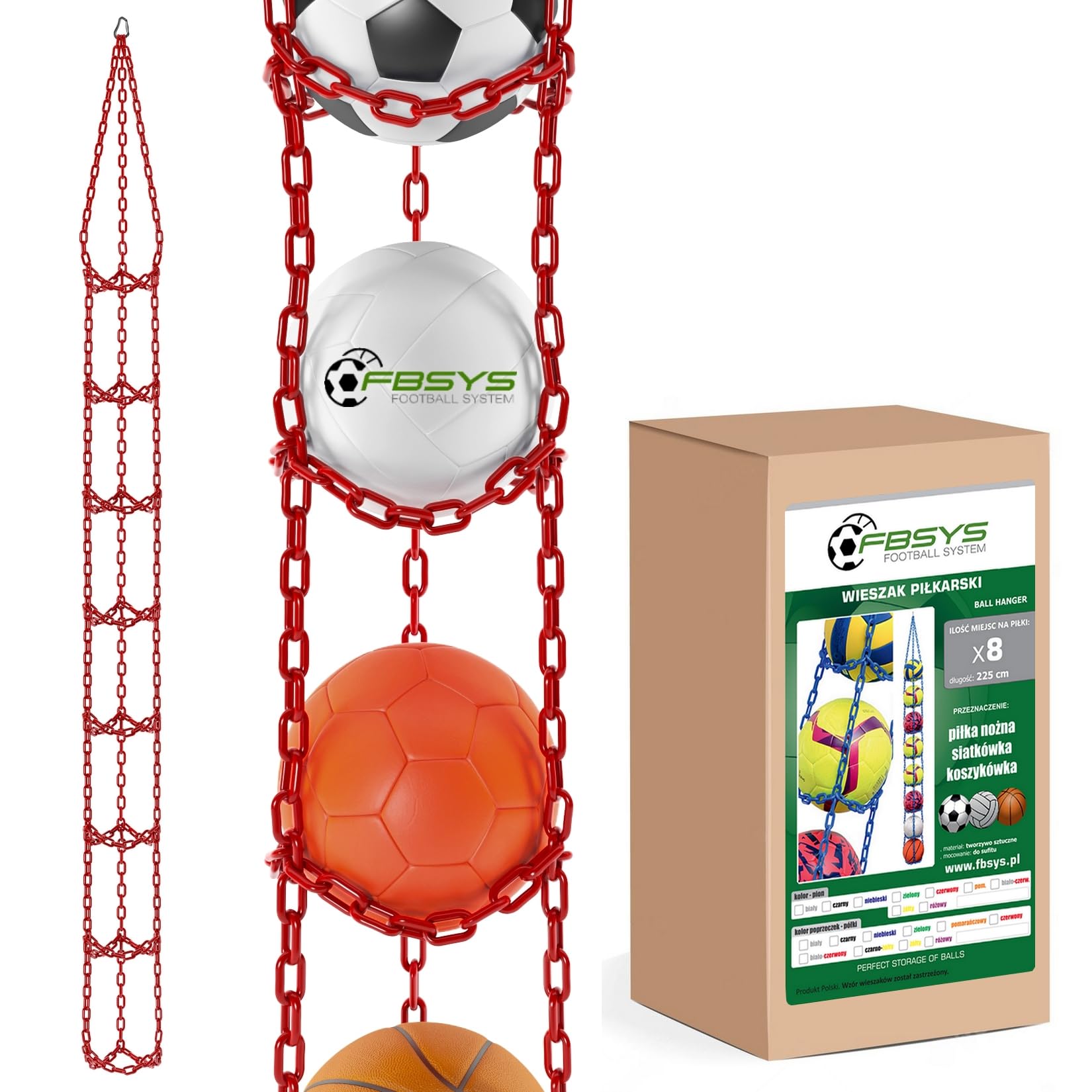 Ballhalter - Halter für 8 Bälle (Basketball, Fußball, Volleyball) - Veranstalter für Bälle - Rot