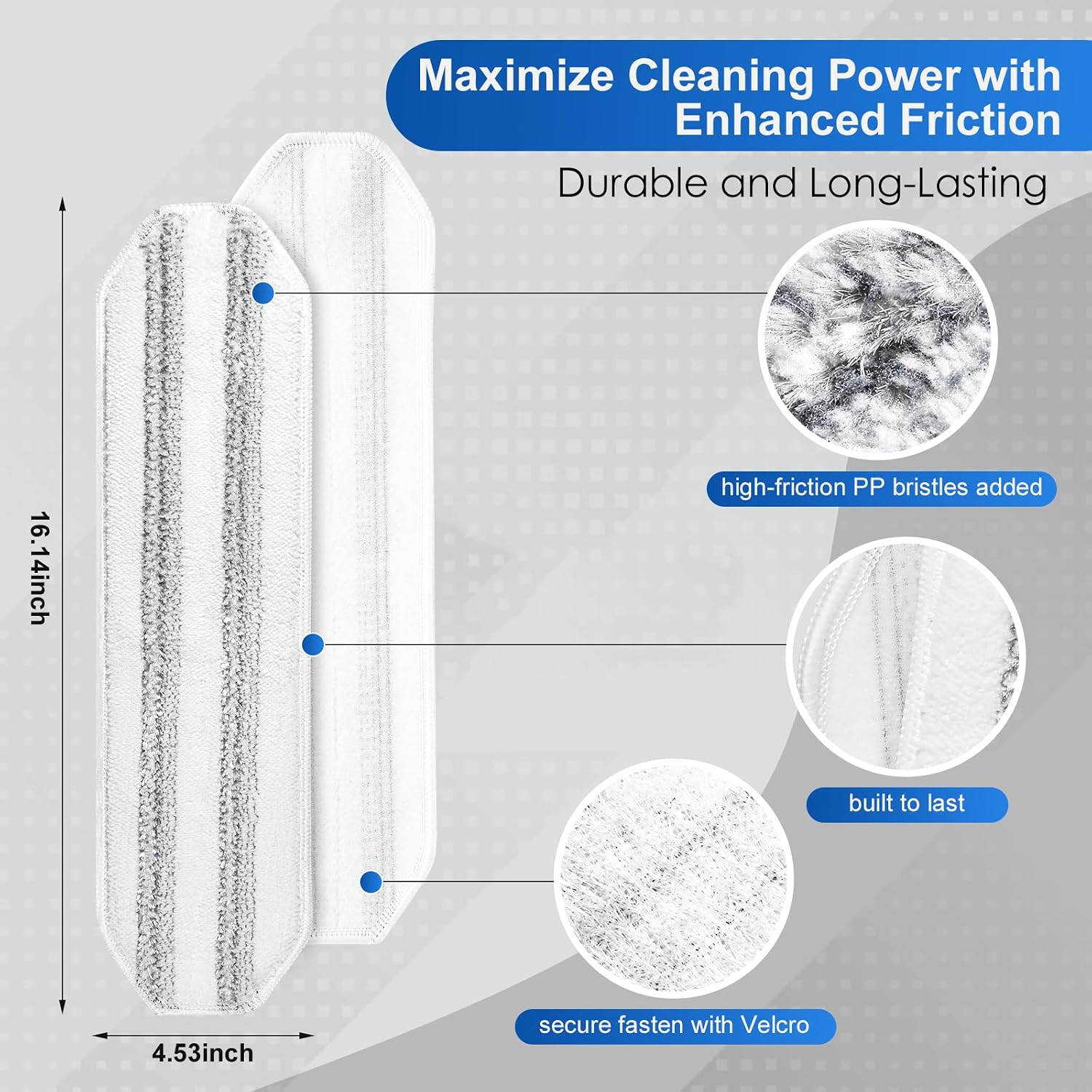 High‑Friction PP Fiber Flat Mop Pads — Velcro Snap‑On Replacement for Flat Mop Systems, Machine‑Washable & Reusable Refills — 2‑Pack image 2