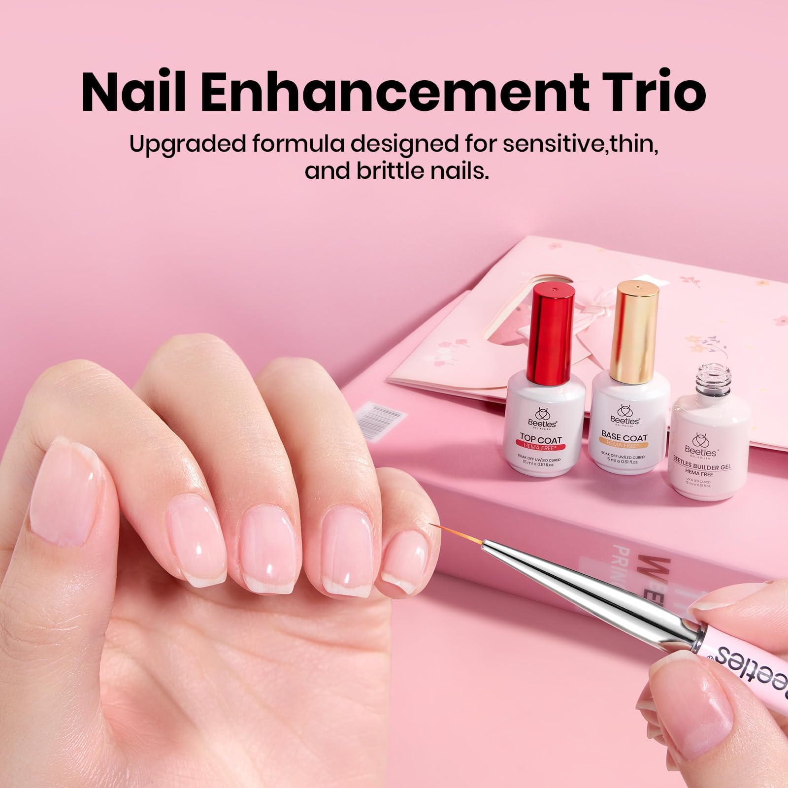 Beetles - Gel constructor sin HEMA con base y capa superior que no se limpia 3 unidades, 15 ml | Acabado brillante de uñas y fórmula de baja sensibilidad mejorada de larga duración para mujeres