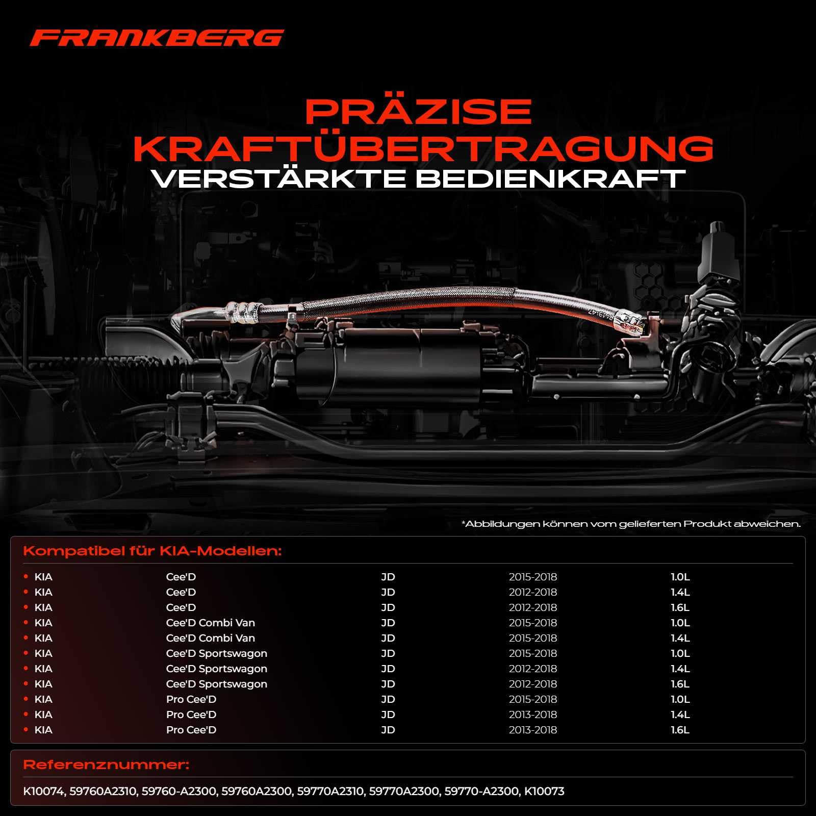 Frankberg 2x Handbremsseile Hinten Kompatibel mit Cee'D JD Cee'D Combi Van JD Cee'D Sportswagon JD Pro Cee'D JD Pro Cee'D Hatchback Van JD Replace# 59760A2300