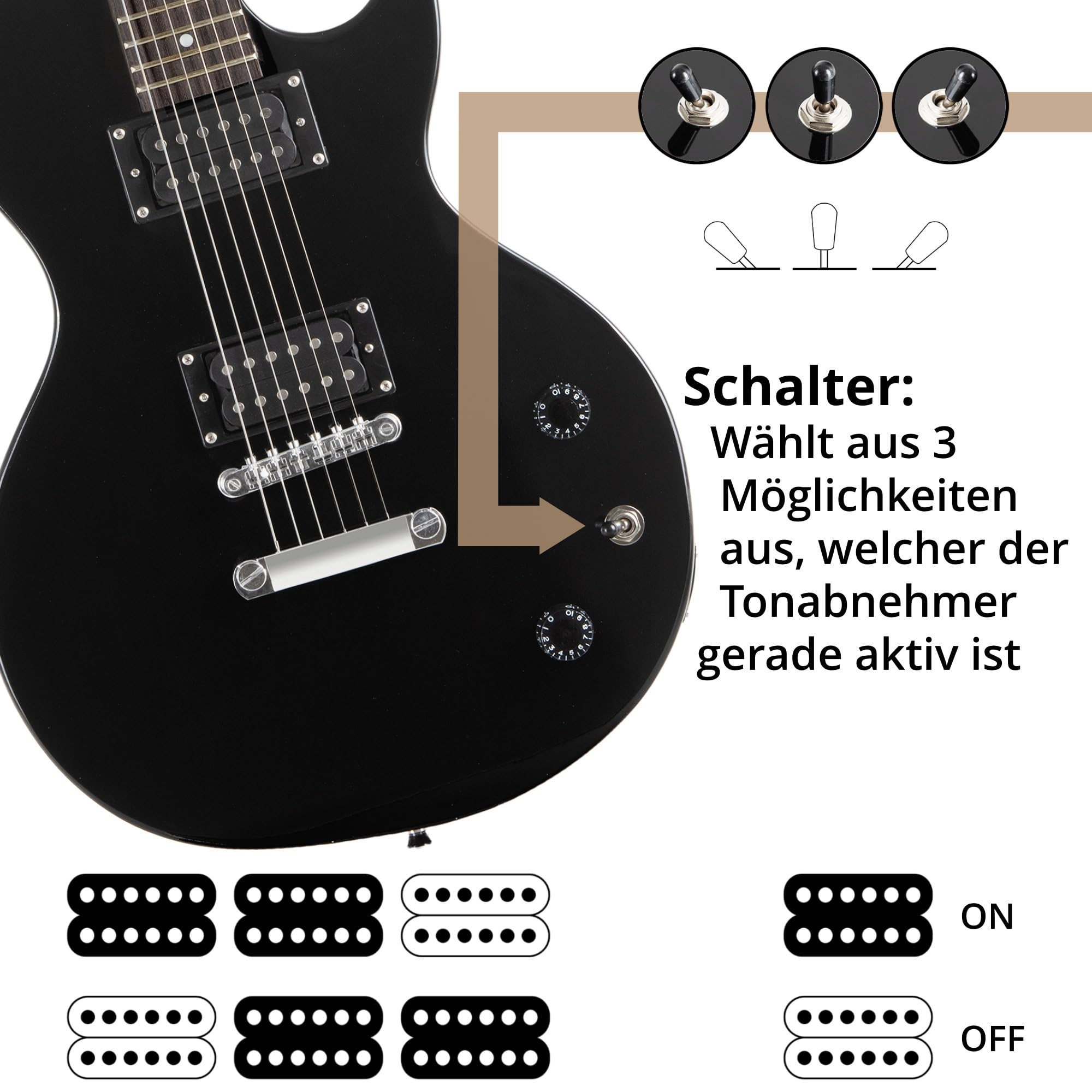 Rocktile LP-100 BL Chitarra Elettrica (Corpo: Tiglio, Tastiera Palissandro, Finitura: Nero High Gloss)
