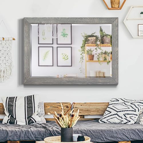 Miniatura 4 de Wexford Home Espejo rústico gris, espejo de pared rectangular con marco de madera desgastada para decoración del hogar, se puede colgar de forma