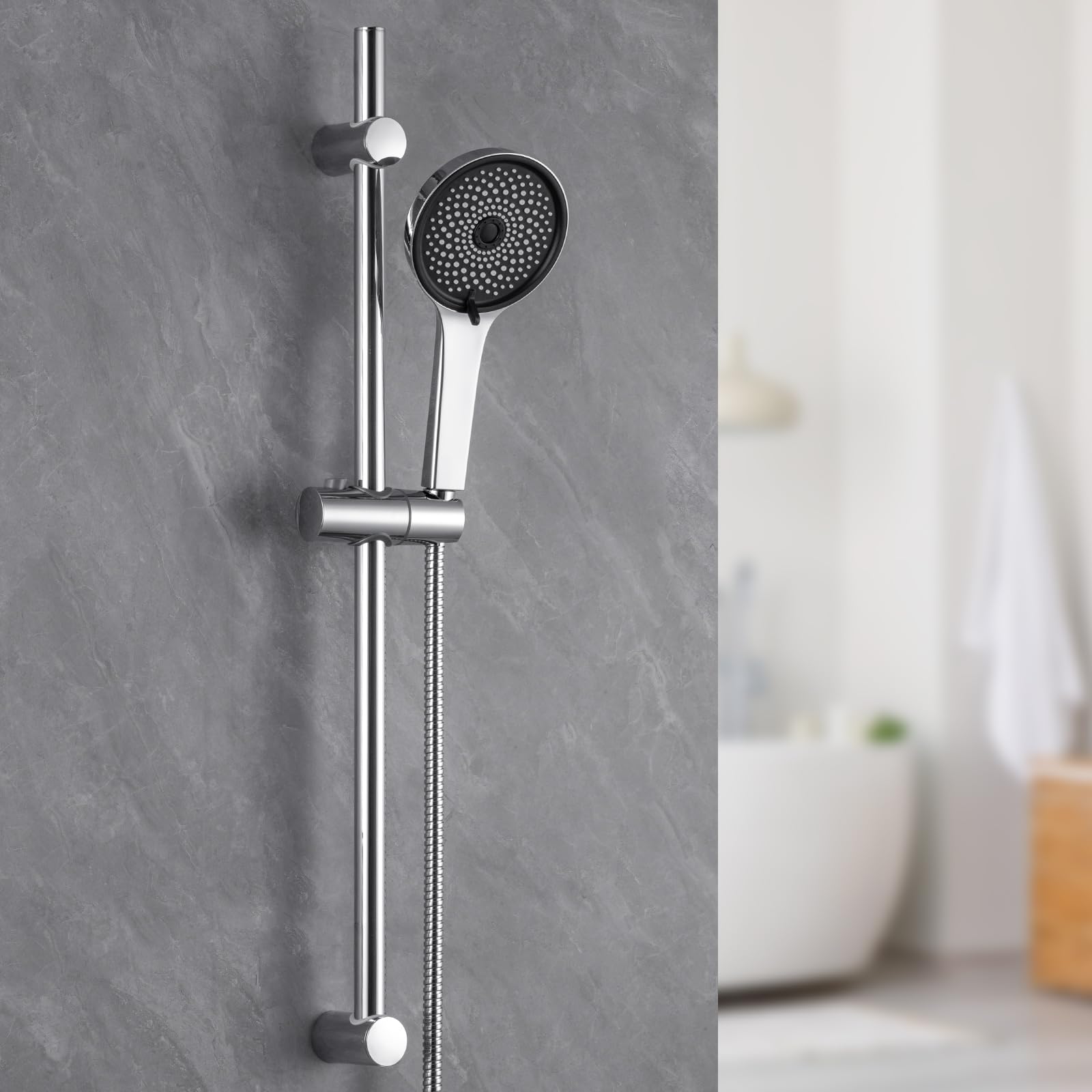 Auralum Duschstange mit Brause, Edelstahl Duschstange 700mm mit 1500mm Edelstahl Schlauch & Handbrause (5 Strahlarten, 120mm) inkl. Halterung, Duschgarnitur Komplettset mit Duschkopf ohne Duscharmatur