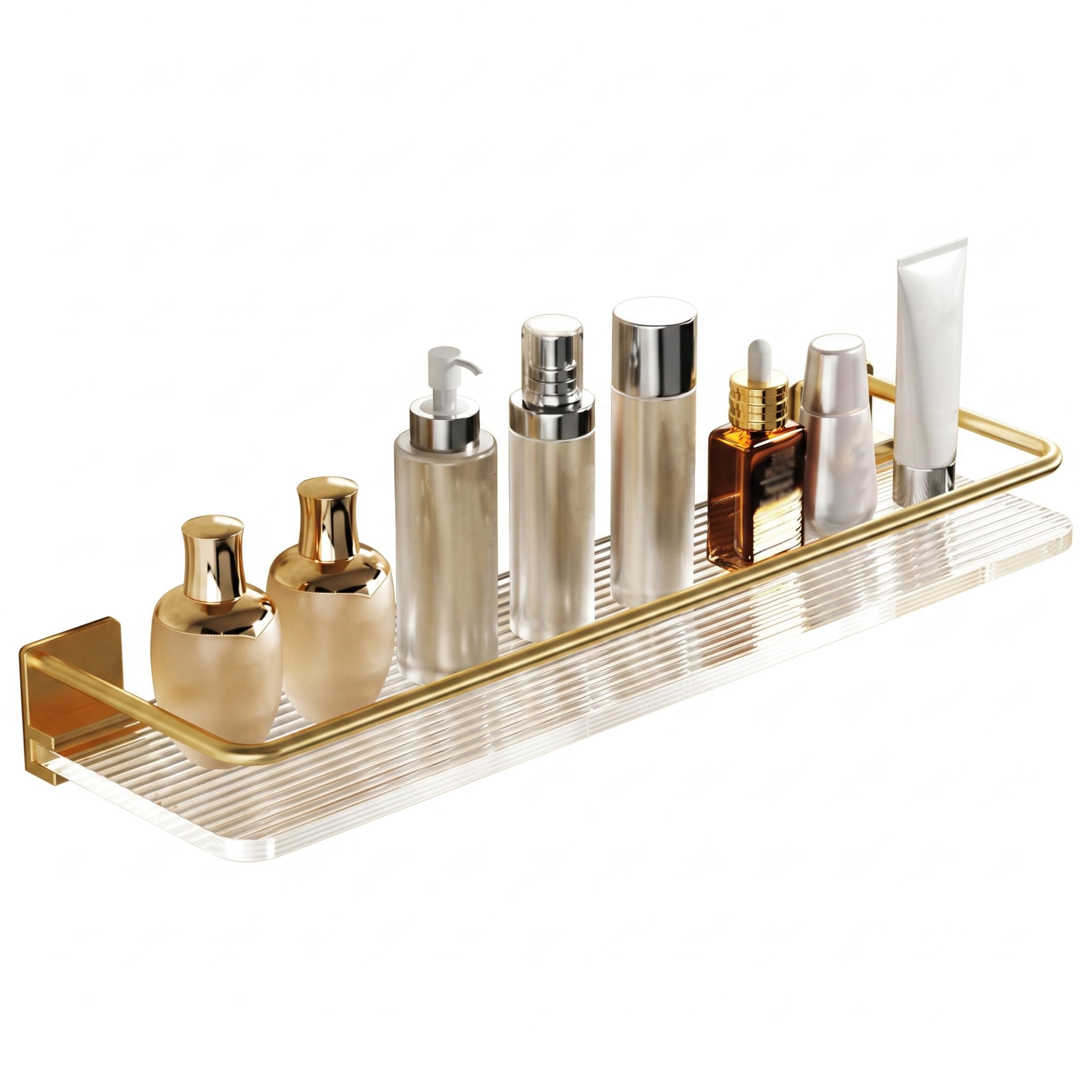 Ameble 15.75 Inch Clear Acrylic Floating Shelves No-Drill, Wall-Mounted Storage Shelf for Bathroom Shower, Bedroom, Kitchen
