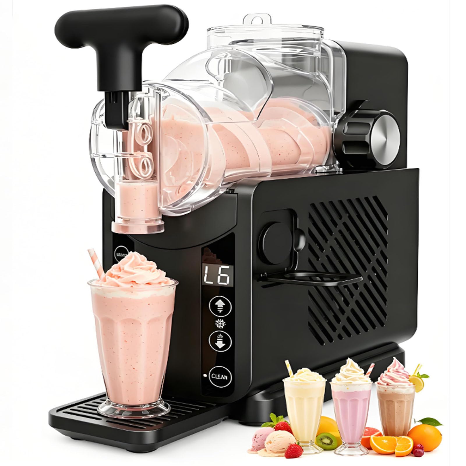 smafoseedding Slushie & Cold Drink Machine,Soft Serve Ice Cream & Slushy Maker Machine,180w,2l Tank,Touchscreen Control,Countertop Milkshake & Granita Mixer With Ice Cream Cone Stand Black