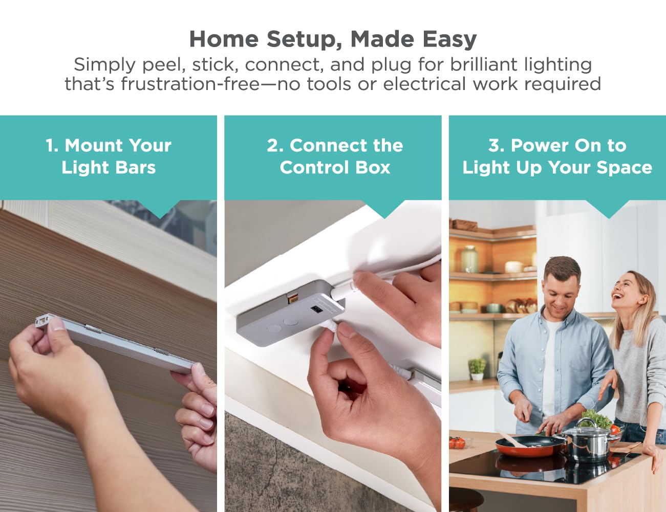 BLACK+DECKER - Kit de luz LED para debajo del gabinete, sensor de movimiento, regulable, enlazable, 3 ajustes de color, sin herramientas, para cocina, armarios y armarios, (3) barras de 9 pulgadas